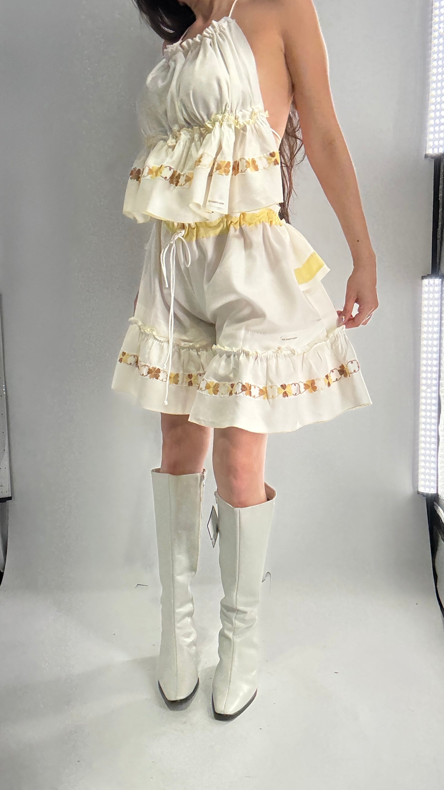 Vintage Handmade Heavily Embroidered Play Set with Sailor Style Ruffled Bum (XS-XL)