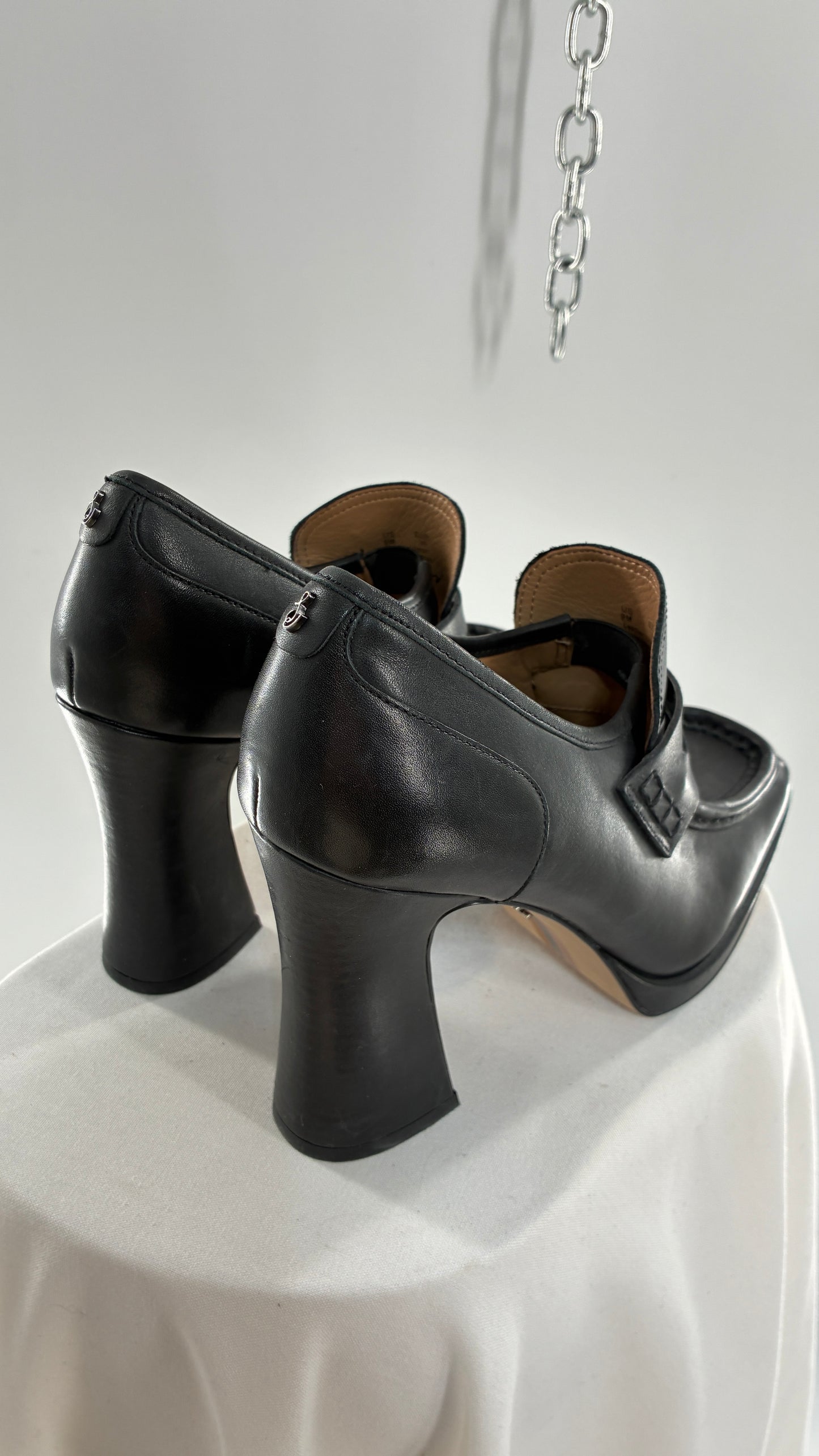 Vintage Sam Edelman Jeanette Black Genuine Leather Chunky Heel Oxfords (9)