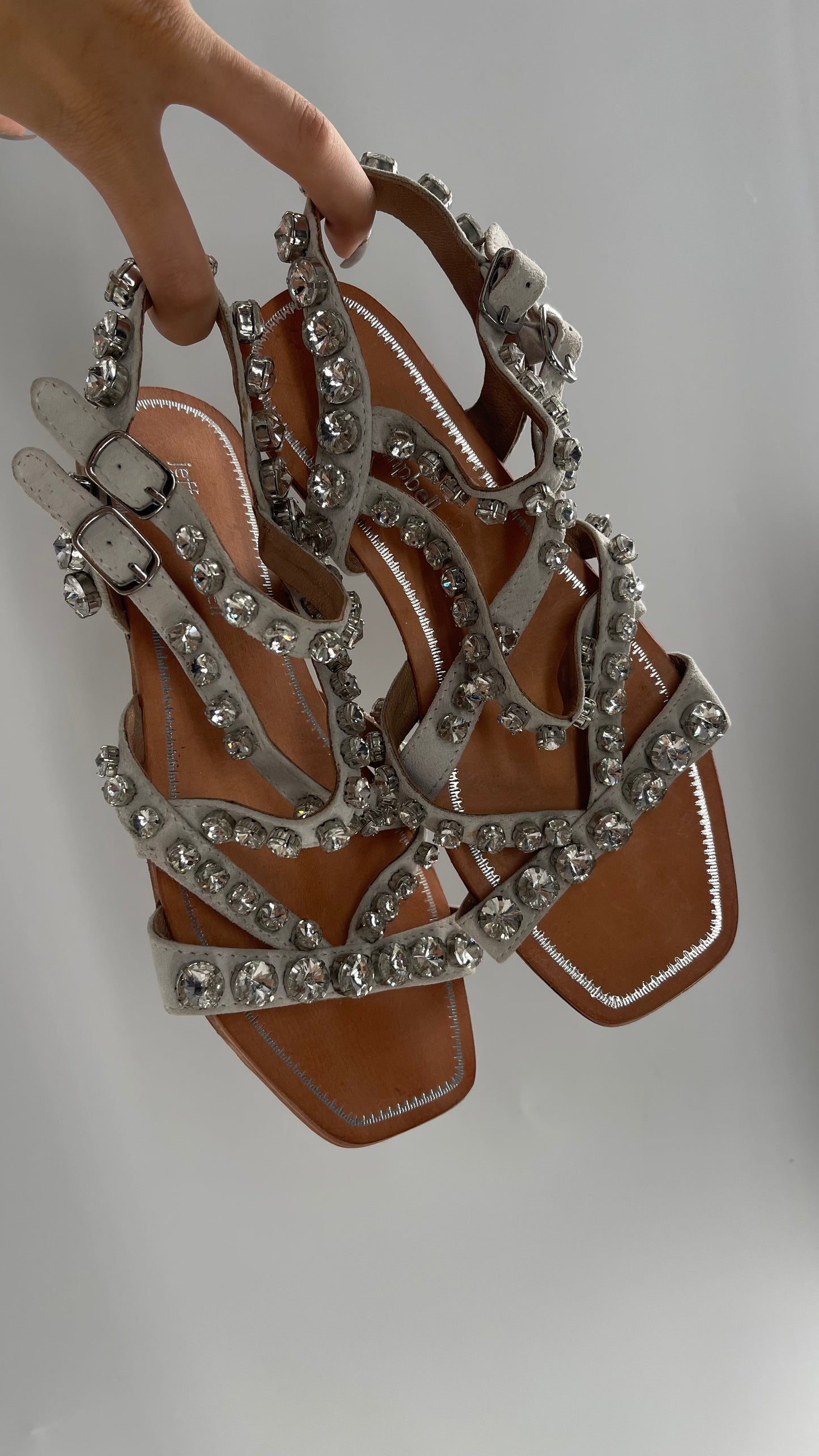 Jeffrey Campbell Gray Strappy Suede Sandal with Crystals/Rhinestones/Gemstones (7)