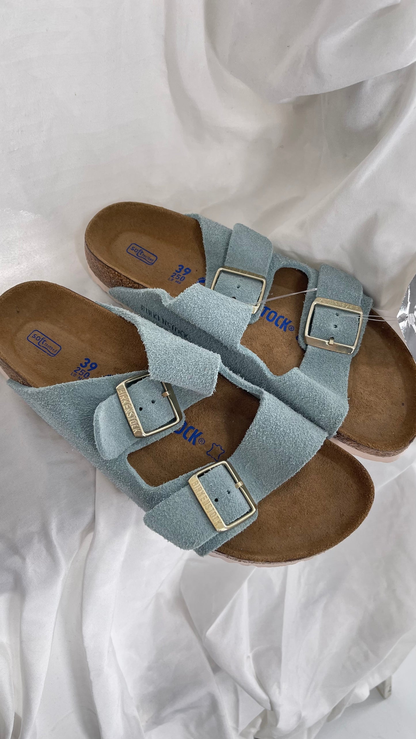 Birkenstock Powder Blue Suede Double Strap Sandal (39/8)