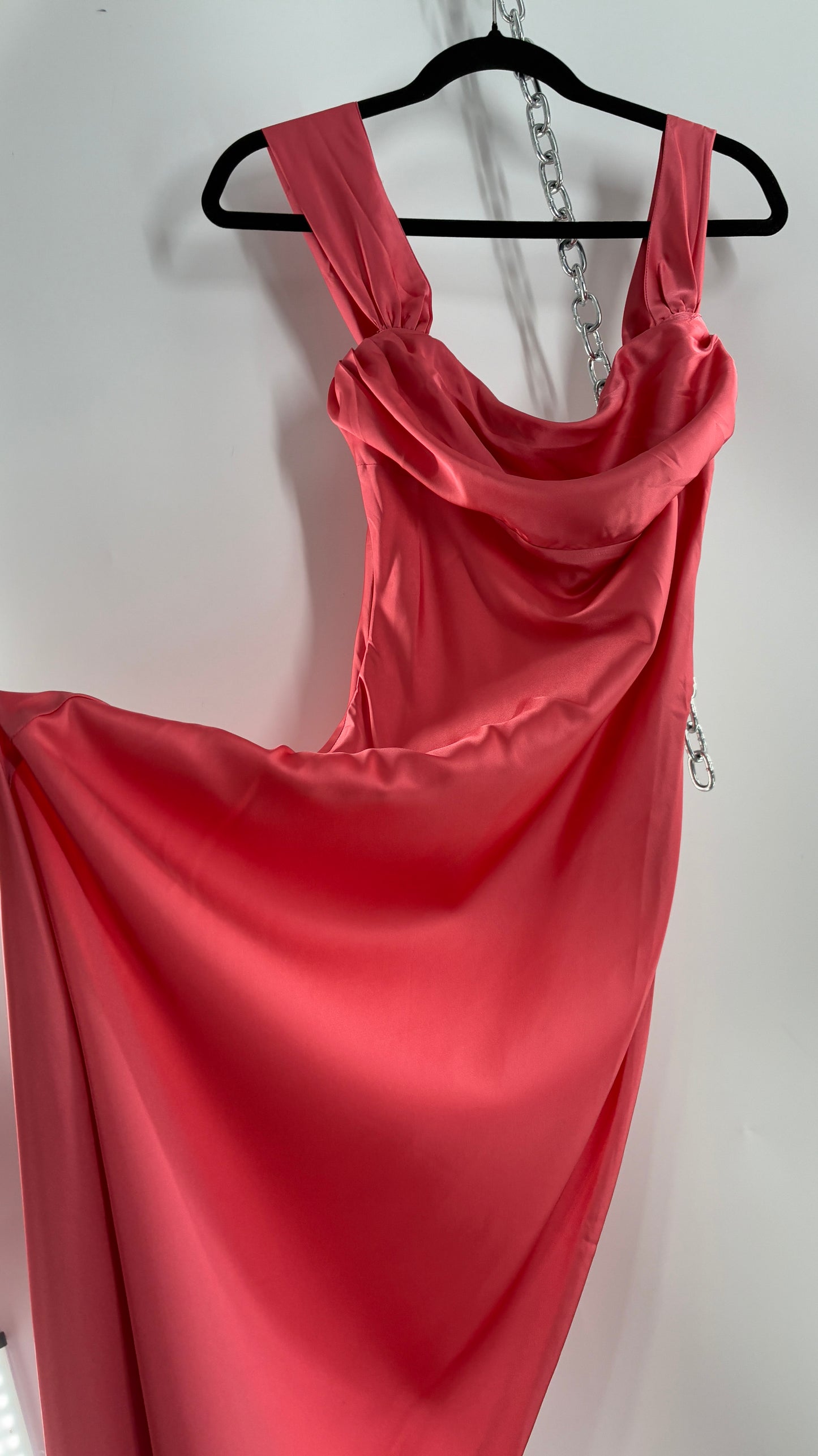 BEGINNINGS Coral Pink Gown with Draped Bust and Tags Attached  (6)
