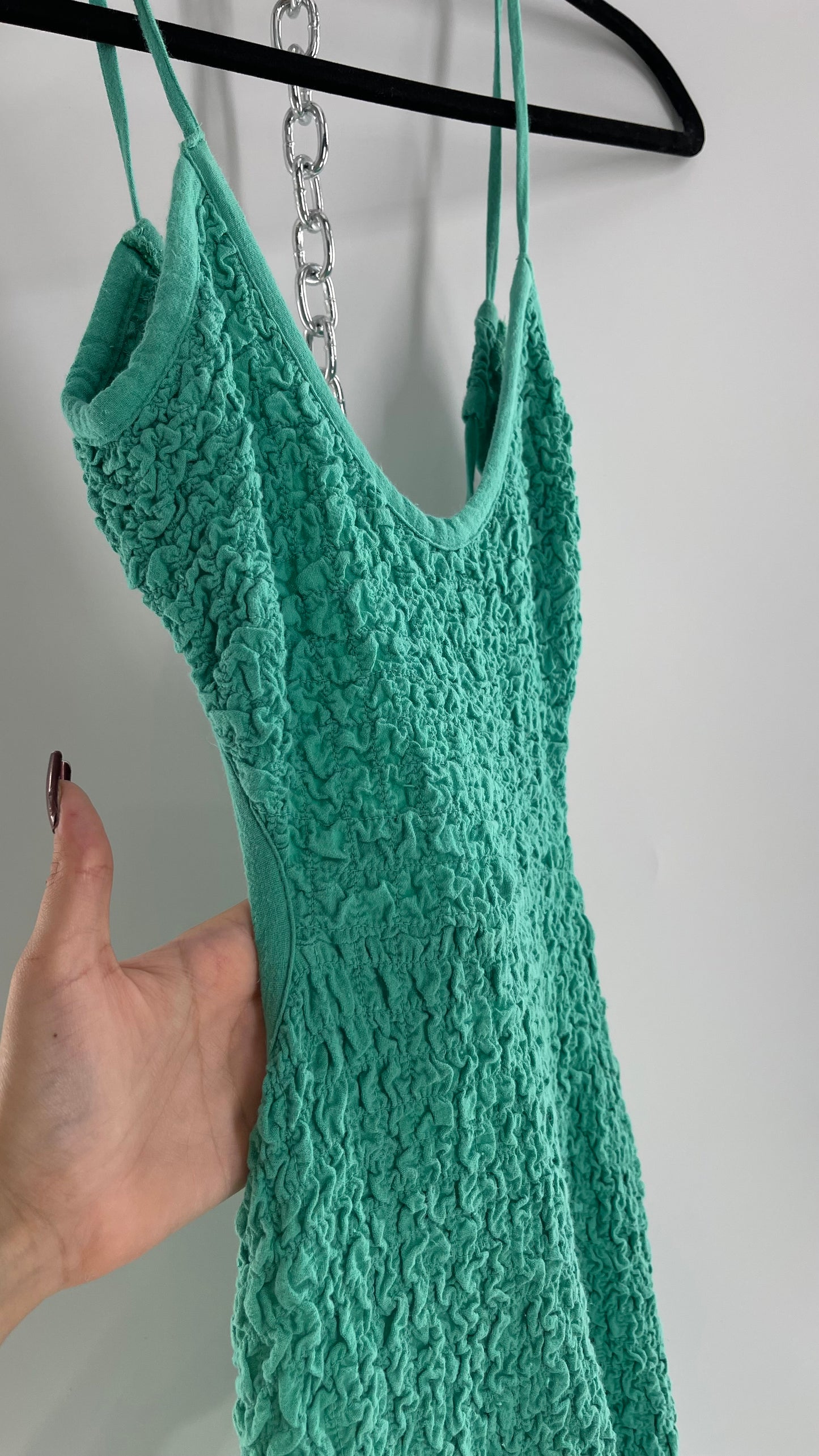 Free People Kelly Green Popcorn Maxi Dress with Low, Open Back Detail (XS)