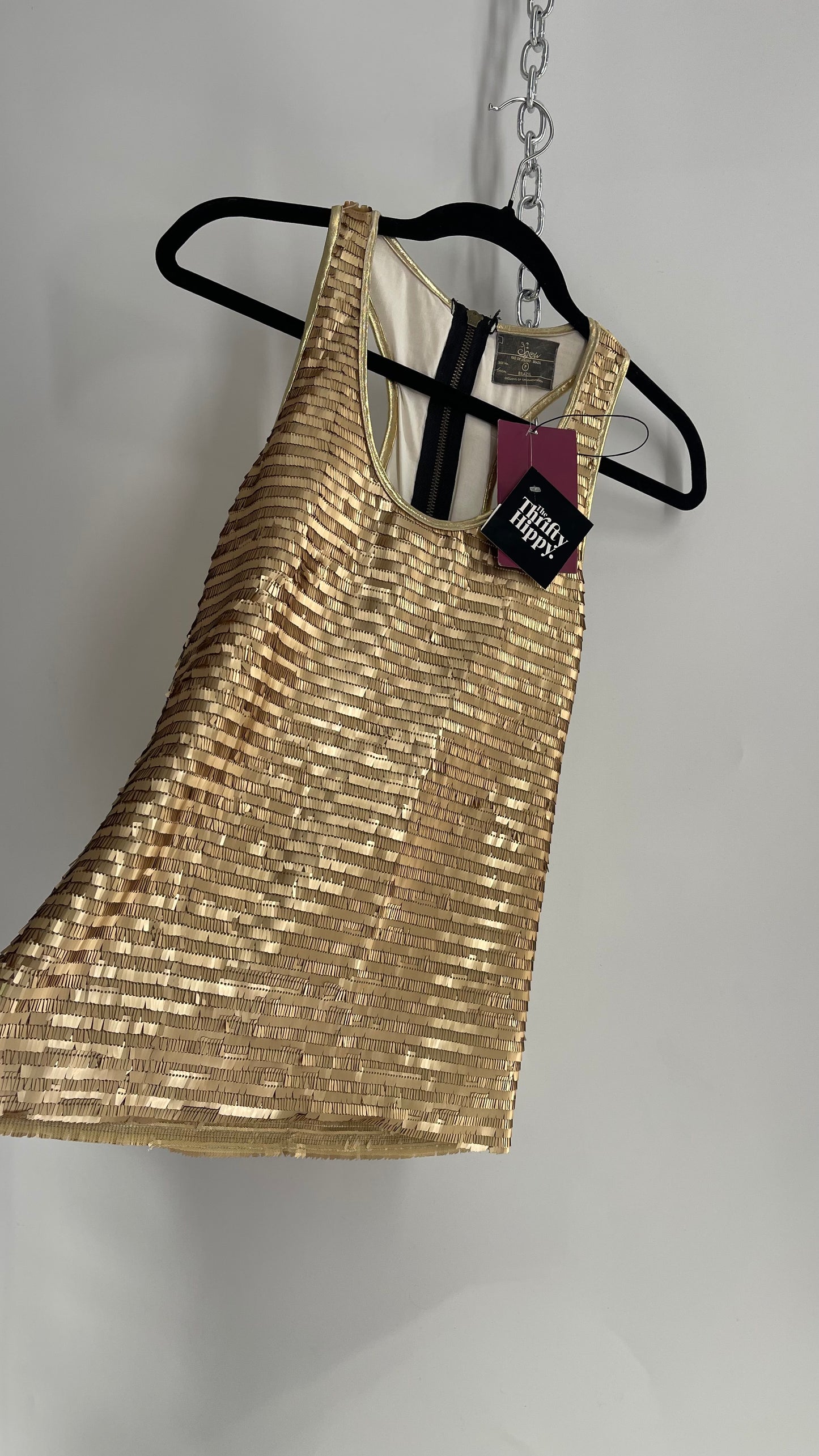 Chow Gold Sequin Tank with Zipper and Tags Attached Imported from Brazil (Small)
