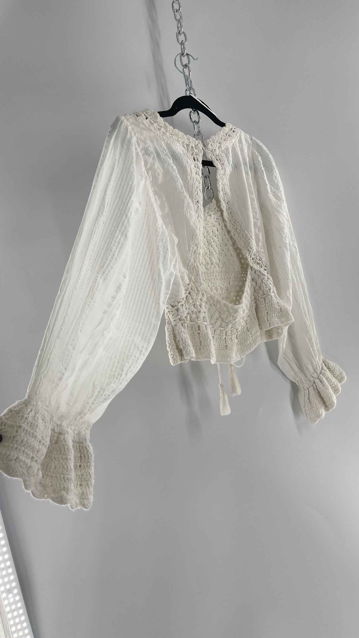 Free People White Crochet “Megan” Top (Small)