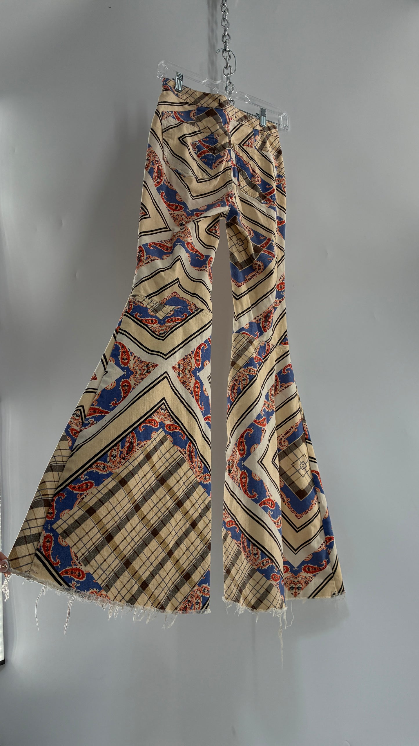 Free People Patterned Plaid Beige Flare Pants (26)