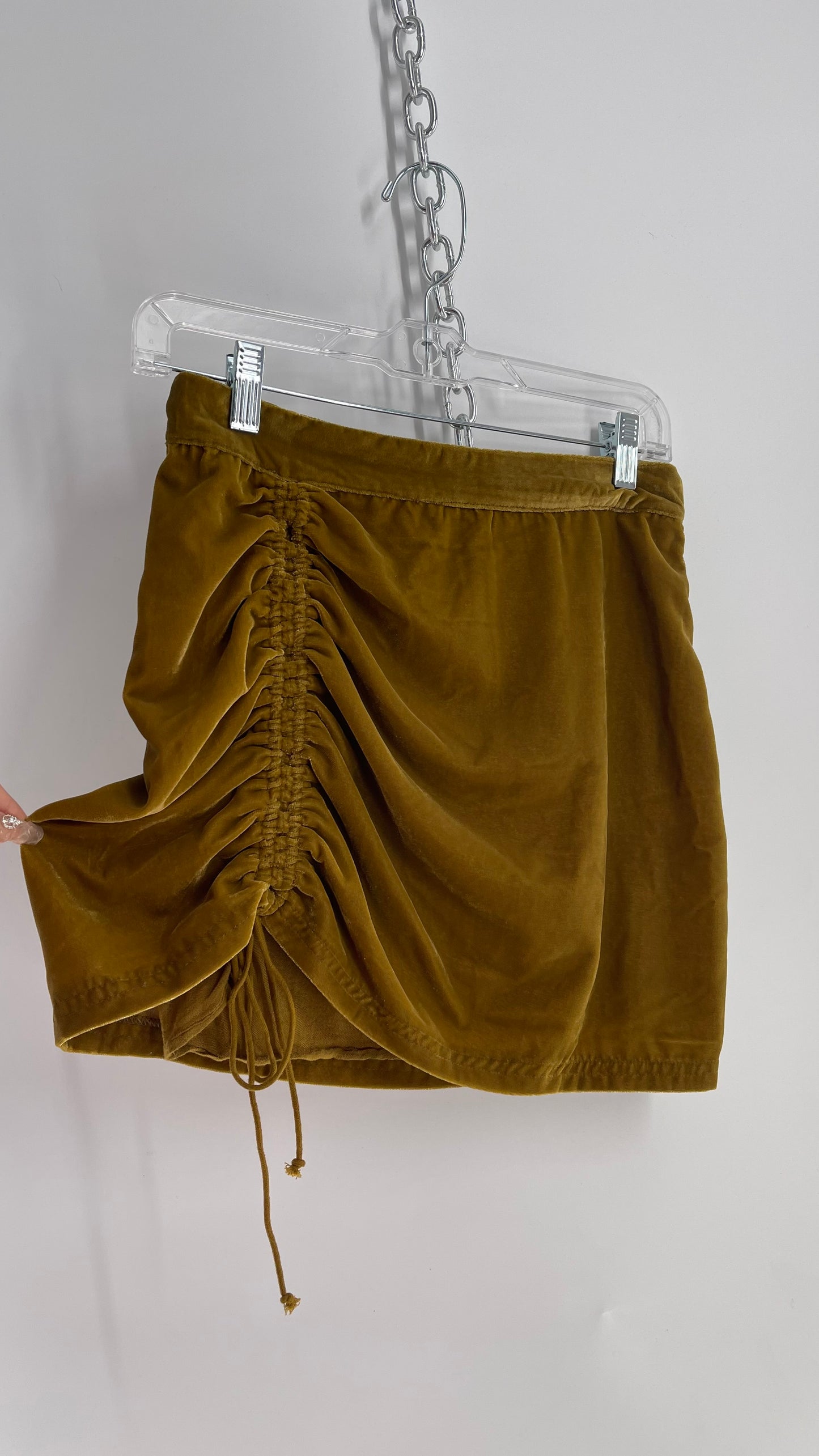 Free People Gold Velour Side Scrunch Mini Skirt (4)