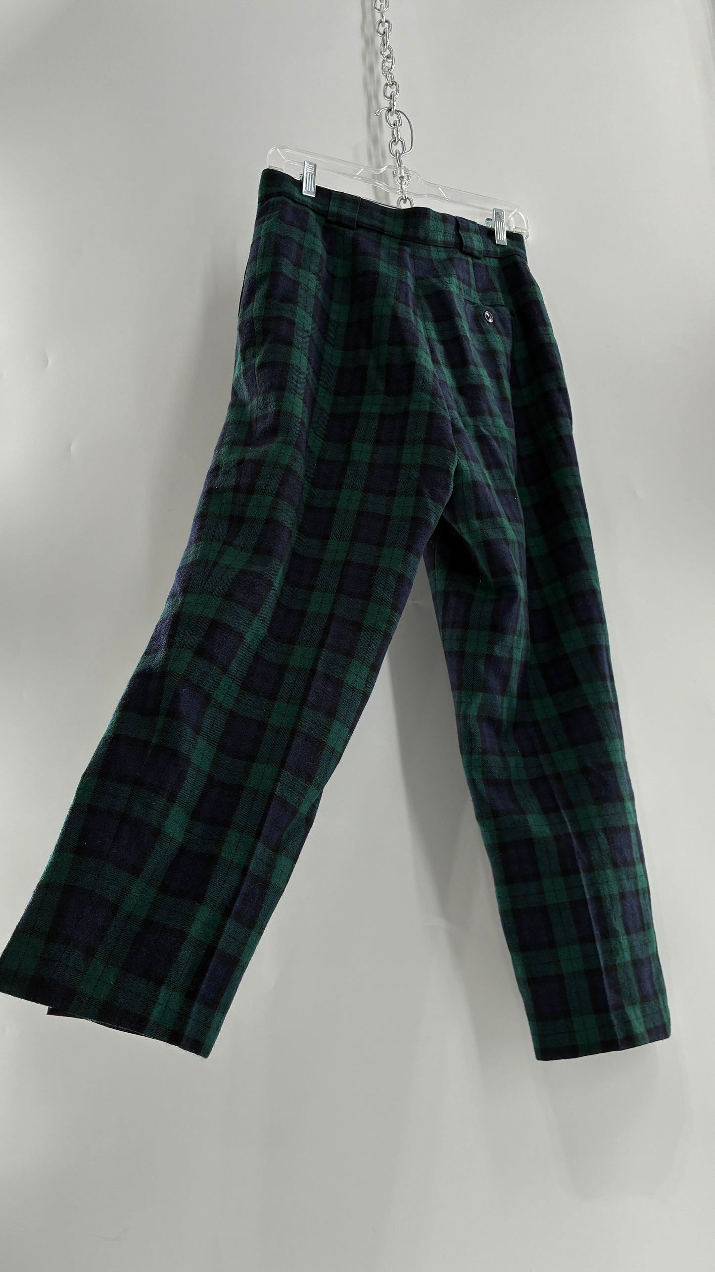 Vintage Collectible Gold by GIORGIO SANT’ANGELO 100% Wool Plaid Navy and Green Trouser (10)