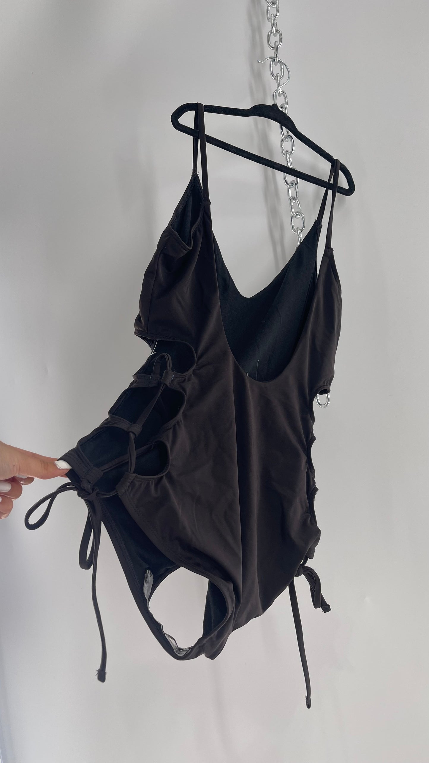 Urban Outfitters Out From Under Black Swimsuit with Lace Up Sides (Large)