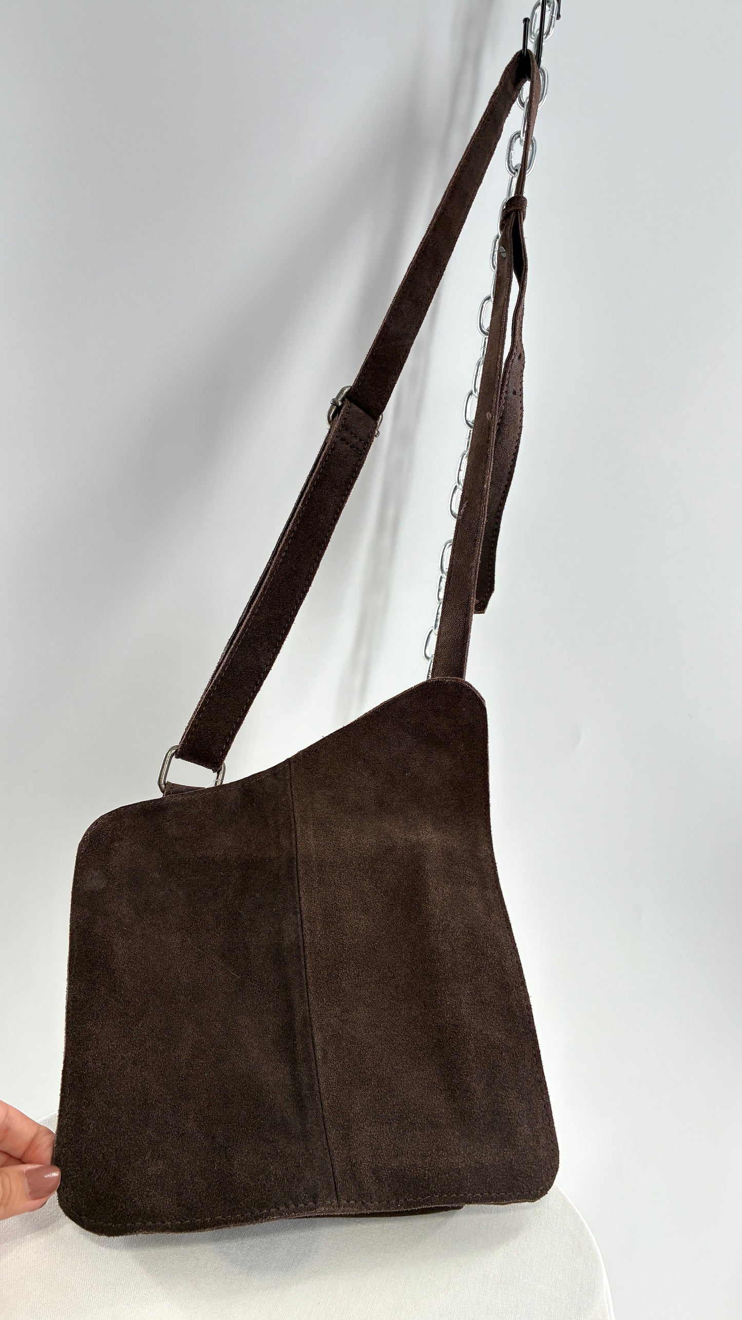 Free People Brown Suede Leather Crossbody Pouch Purse