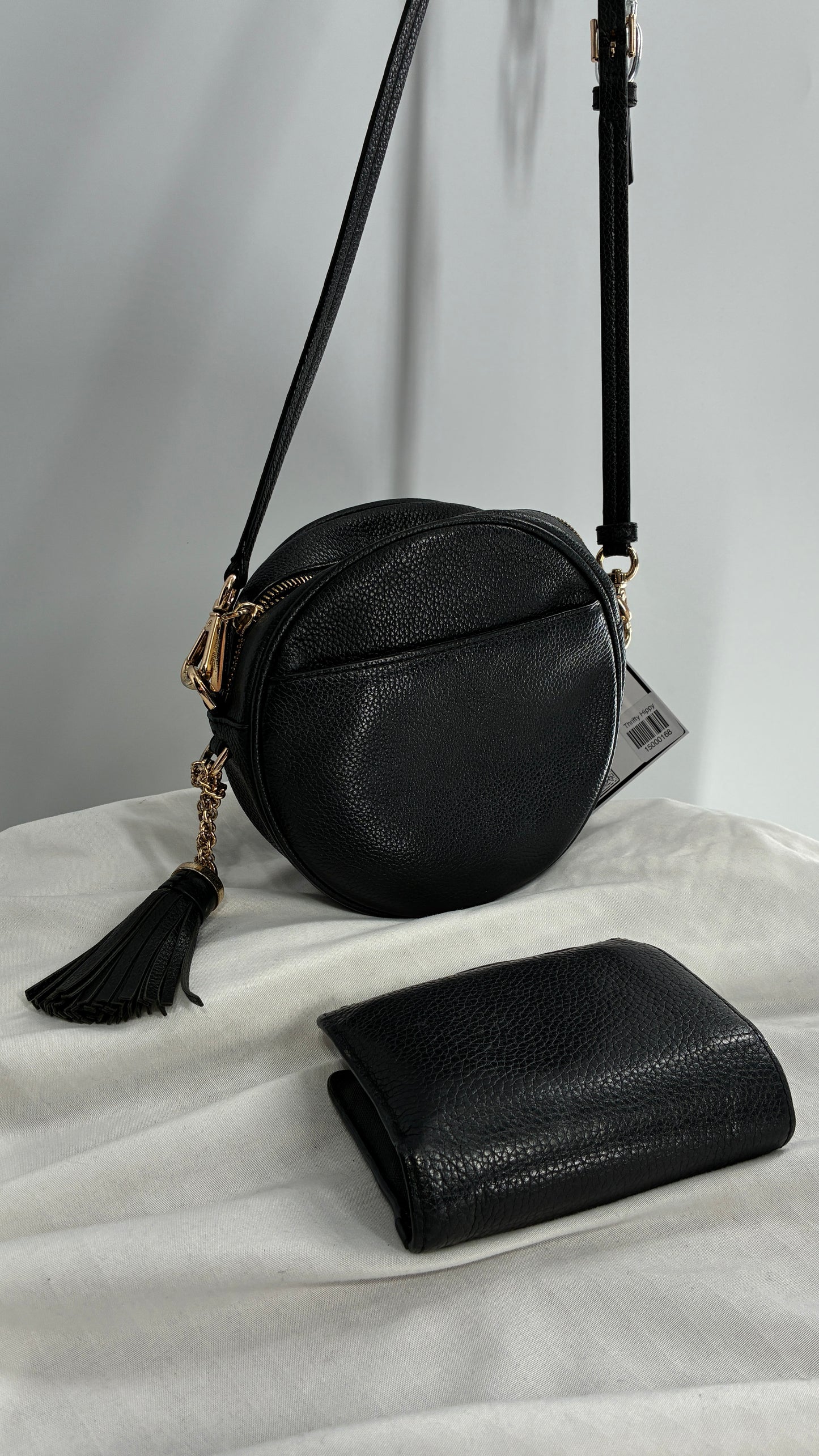 Michael Kors Black Round Crossbody Purse and Matching Wallet