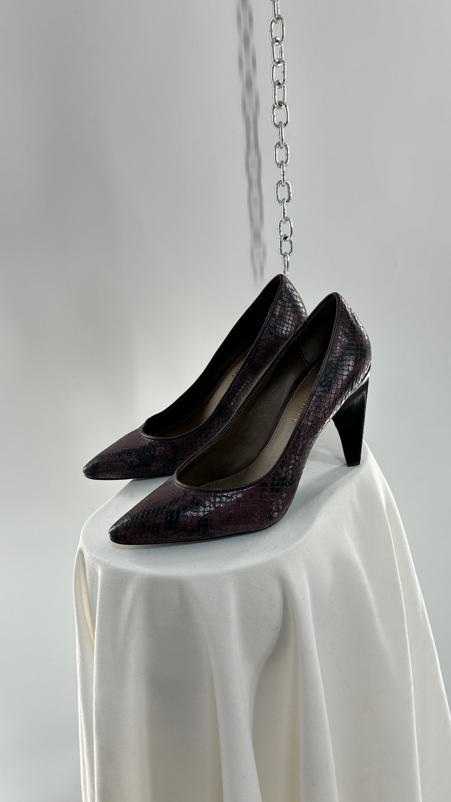 Vintage B MAKOWSKY Snake Embossed Pointed Toe Heel with Block Heel (9.5)