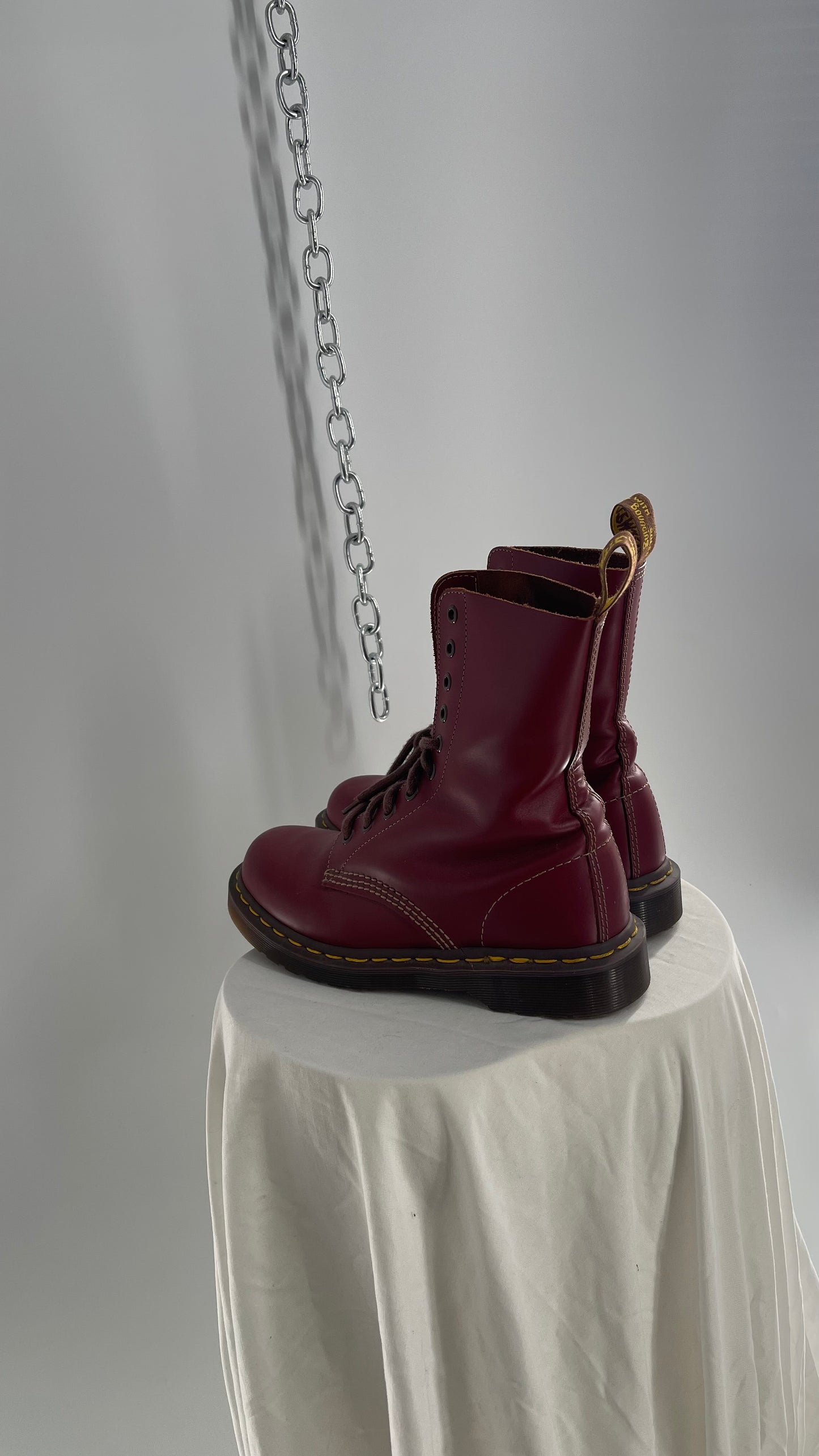 Vintage Dr. Martens 1490 10 Eyelet Burgundy/Maroon Red English Boots (Men’s 5)