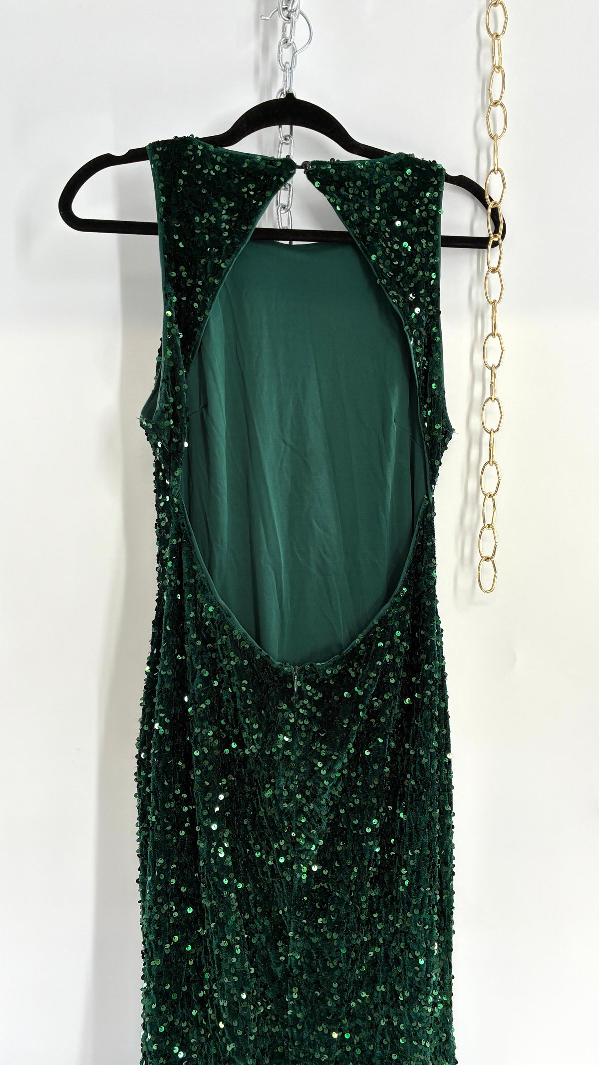 FAERIESTY Elegant Round Neck Sleeveless Sequin Mermaid Dress (XL)