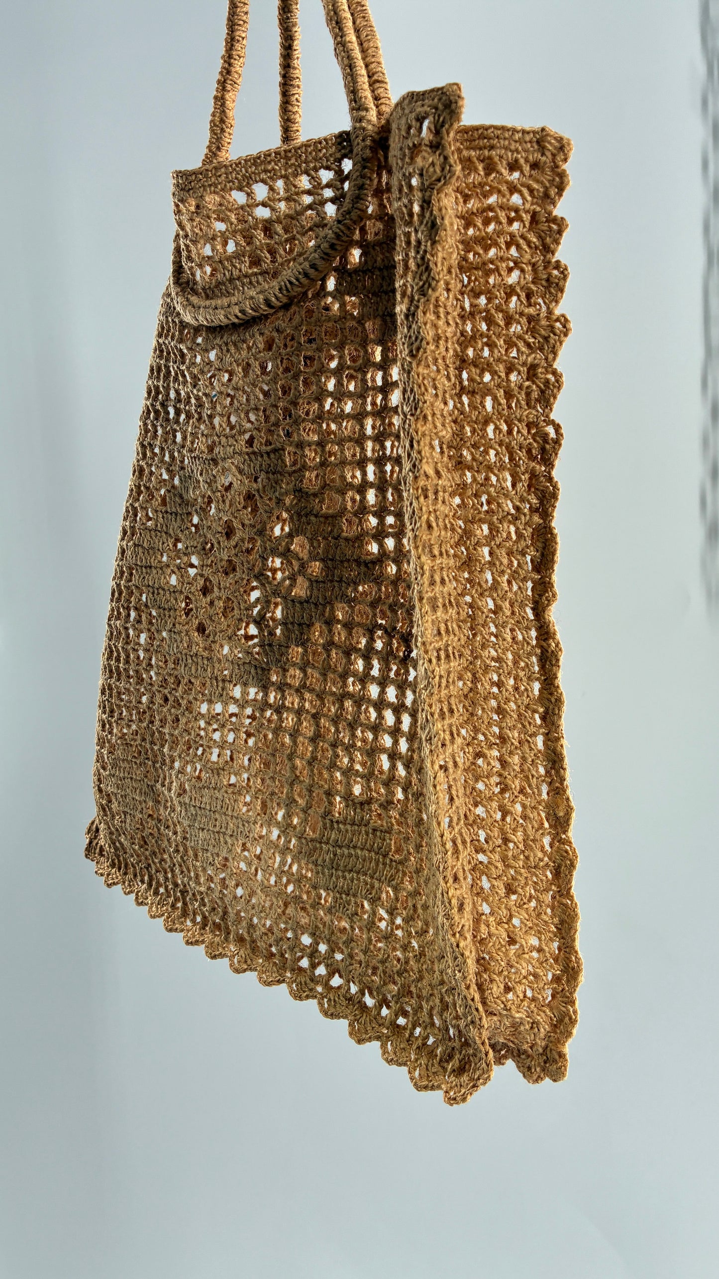 Vintage Macrame Round Handle Straw Tote