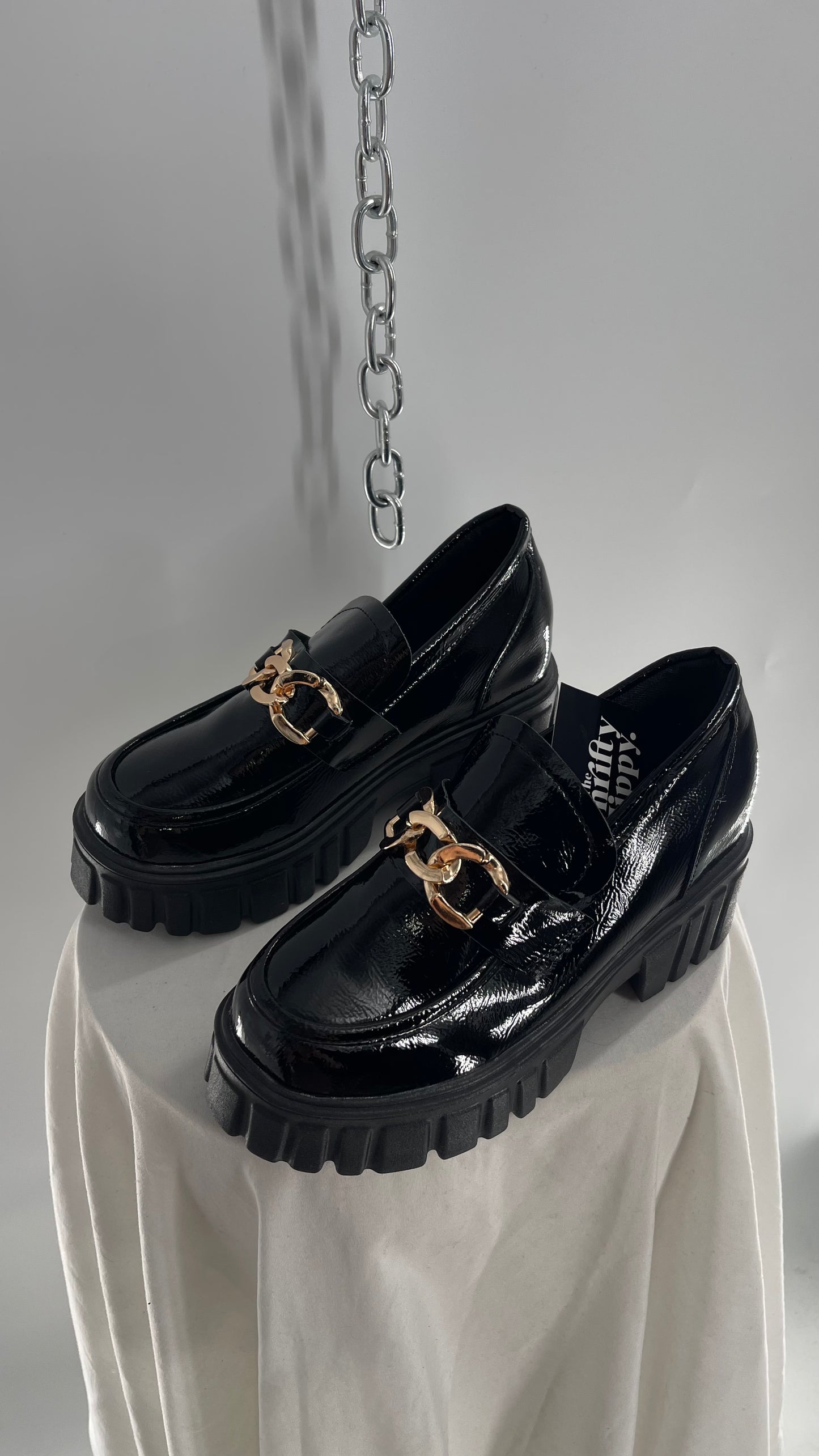 Patent Pleather Platform Oxfords with Gold Chain Detailing (7)