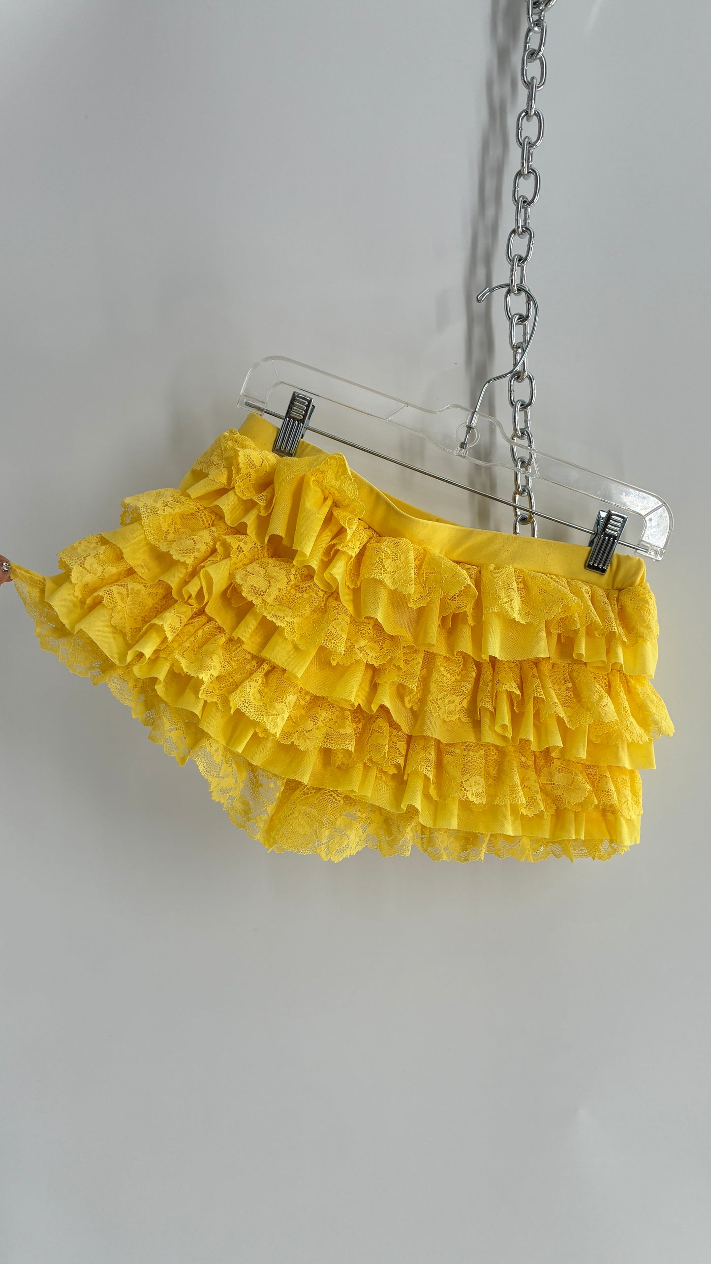 Vintage Yellow Lace Ruffle and Lace Micro Short (Small)