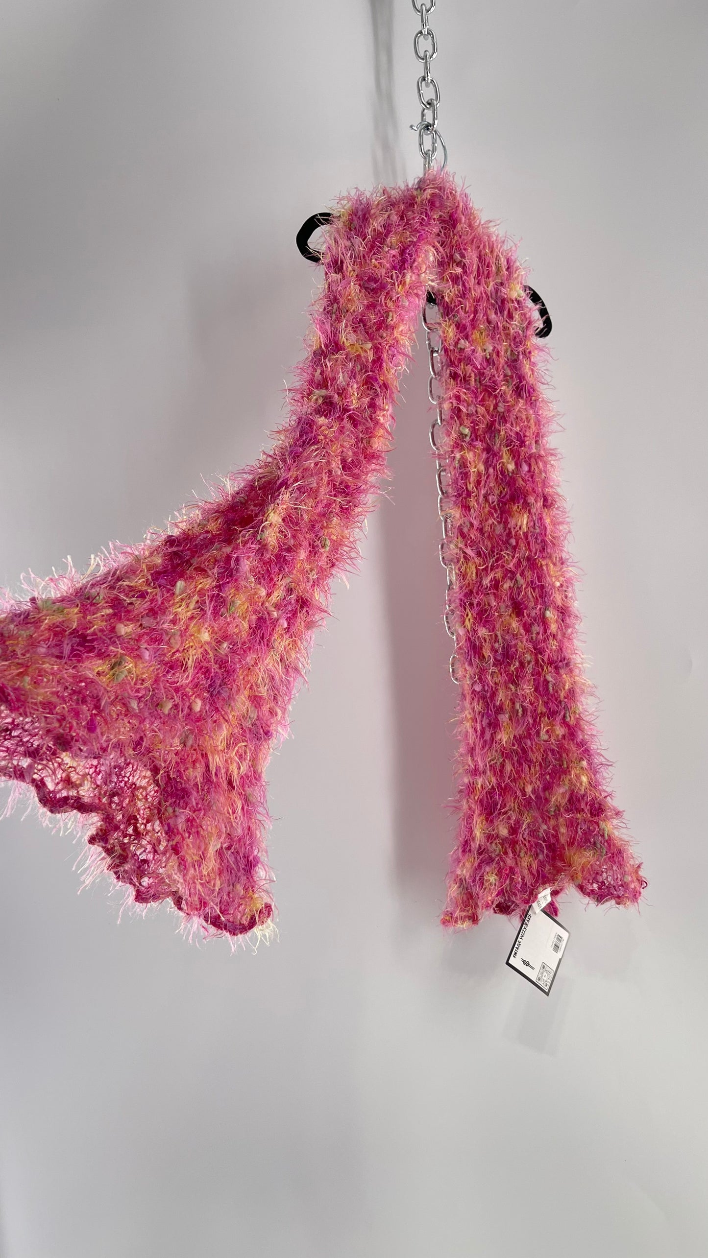 Vintage Pink Fuzzy Knit Scarf