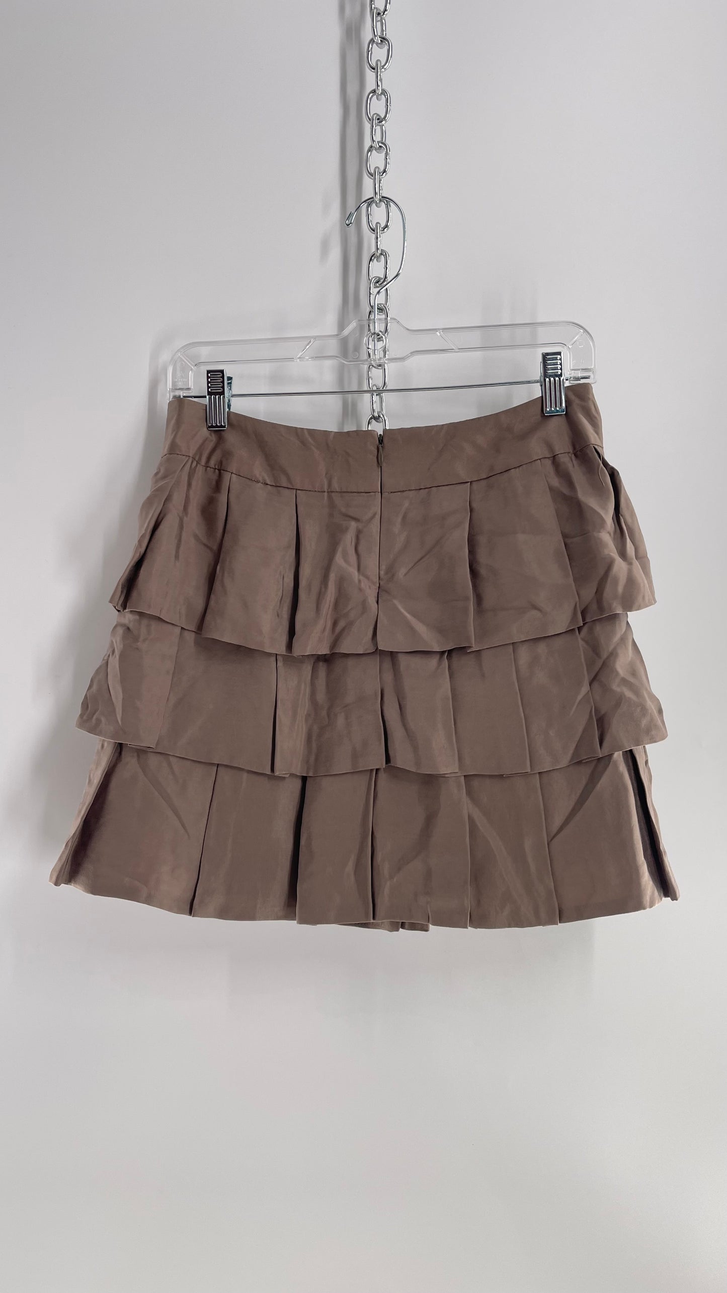 Vintage Banana Republic Tan 100% Cupro Tiered Mini Skirt (4)