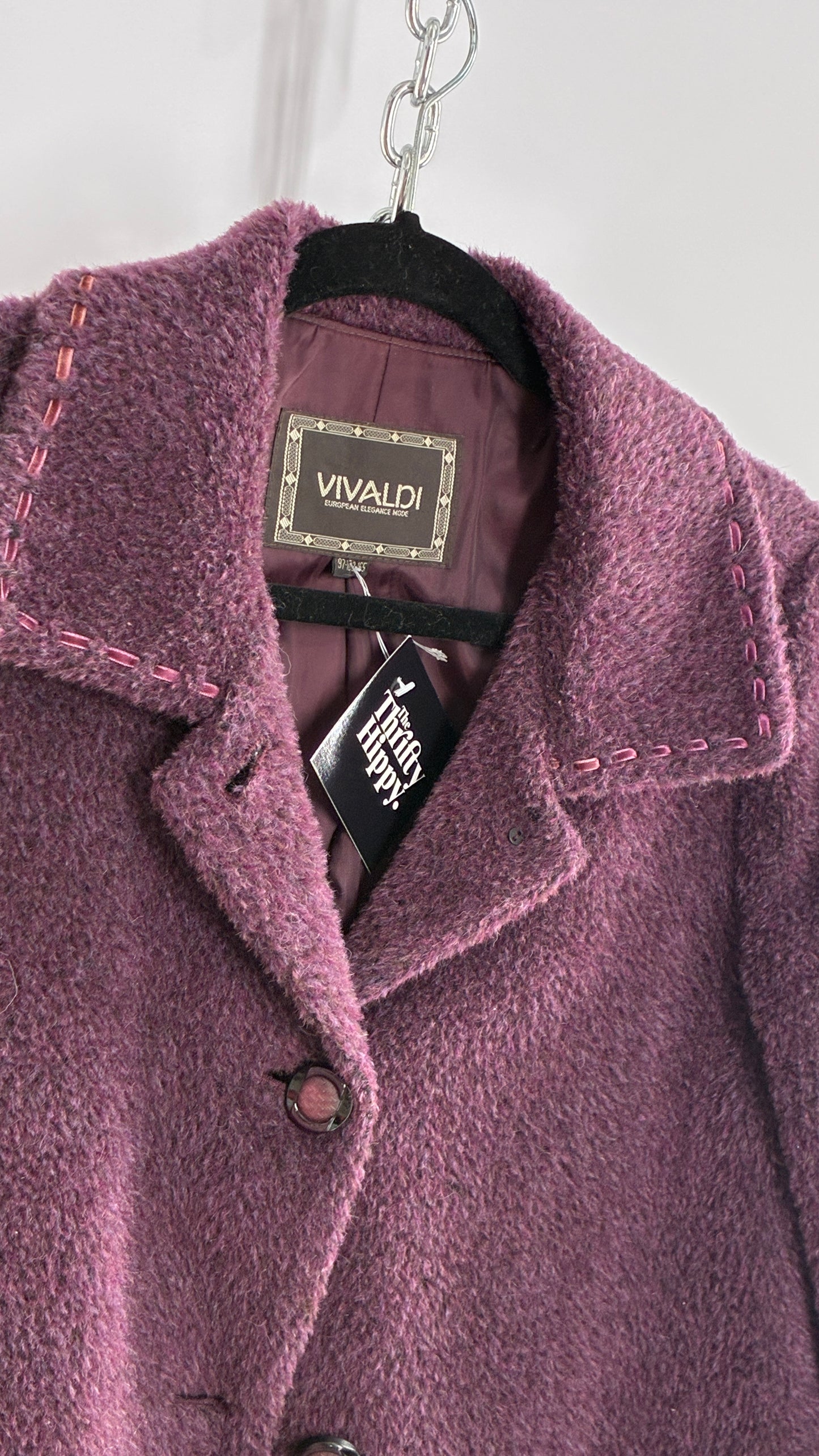 Vintage VIVALDI Purple Coat with Ribbon Stitch Detail (97,102,165cm)