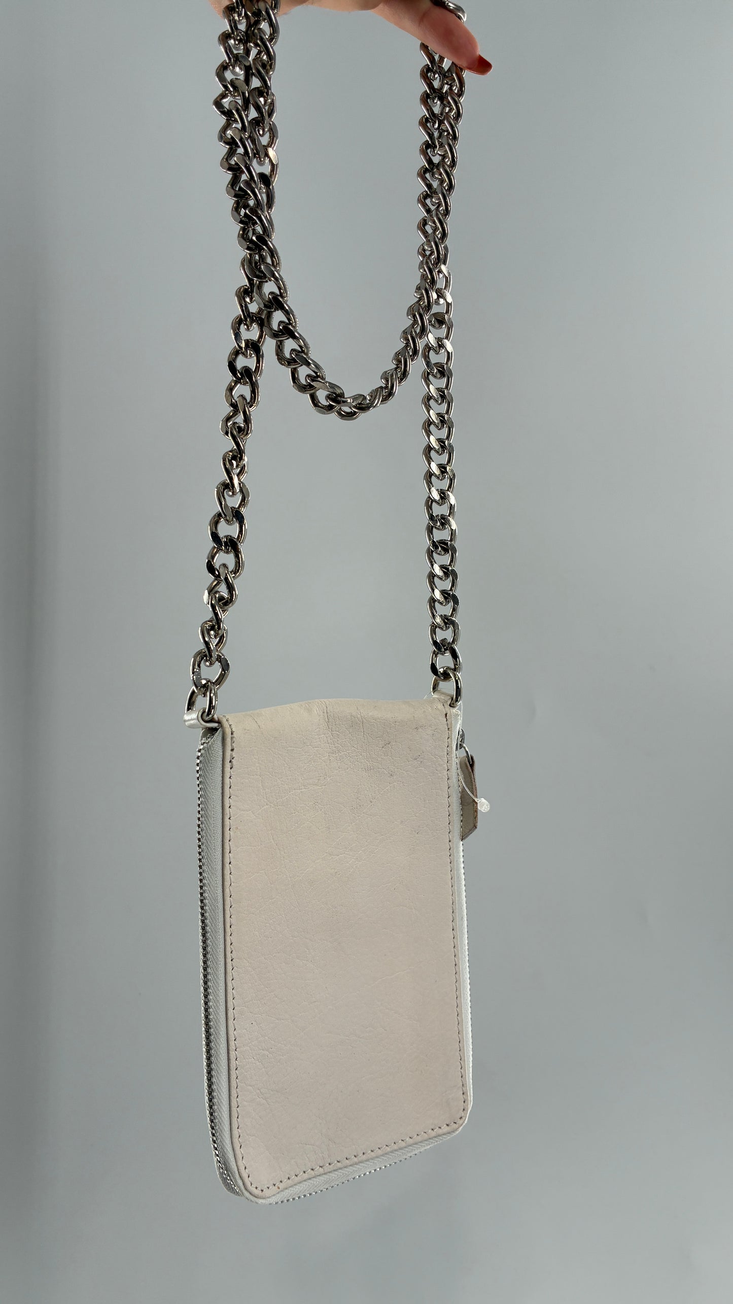 Free People Off White Leather Phone Purse with Heavy Metal Chain Strap