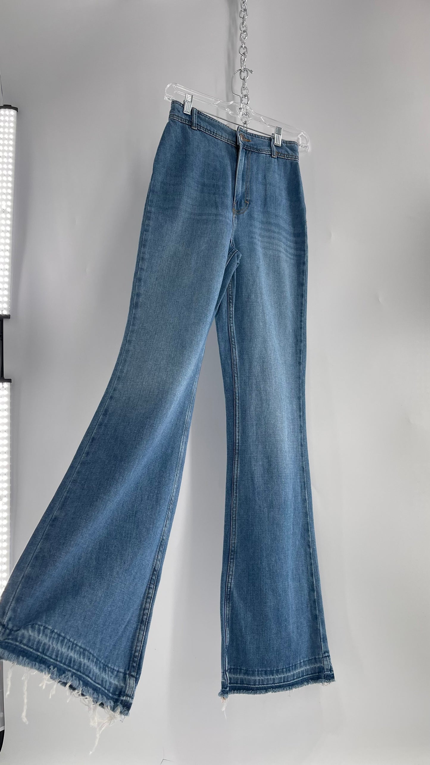 Free People Light Wash High Waisted Wide Leg Jeans (25)