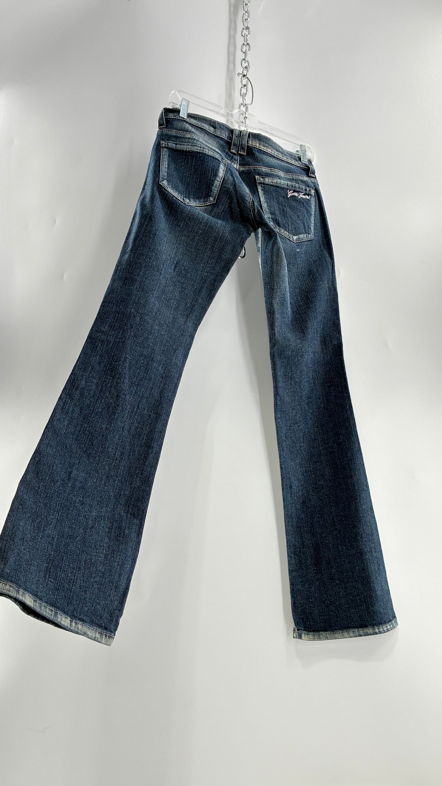 Vintage GUESS CO Ultra Low Rise Jeans with Bleached Seams and Button Side Closure (26)