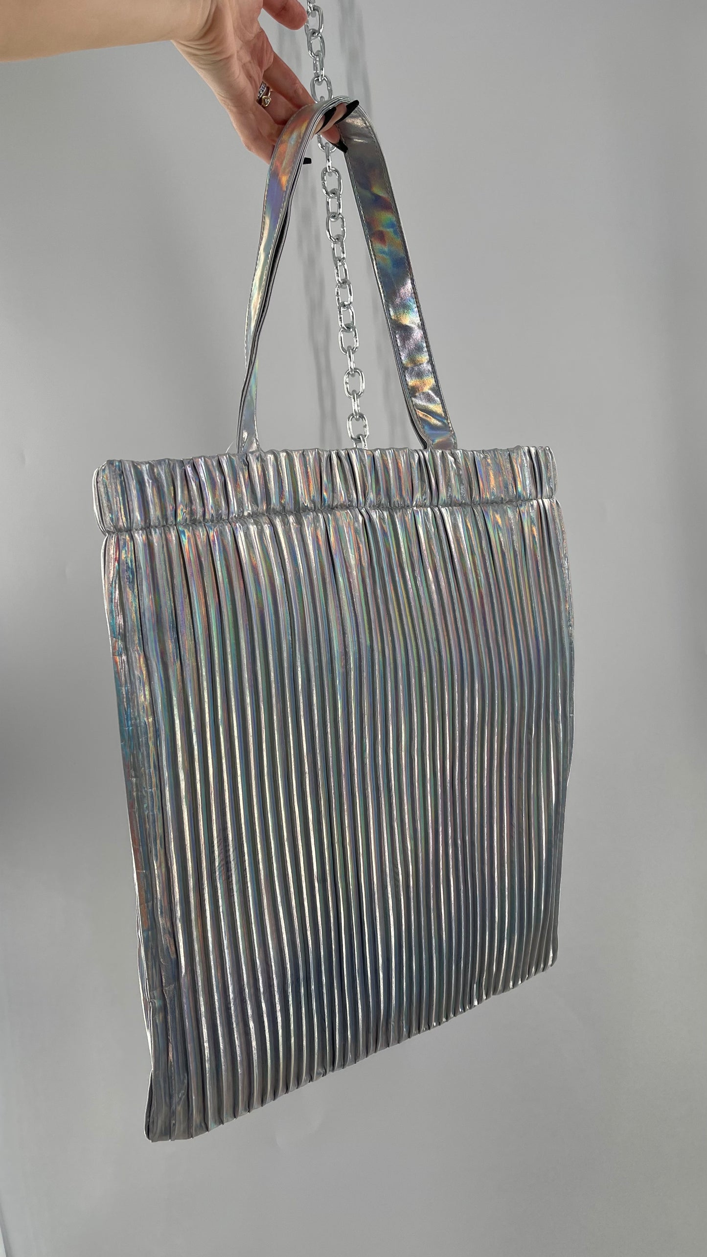 Urban Outfitters Silver Iridescent Fluted Tote Bag