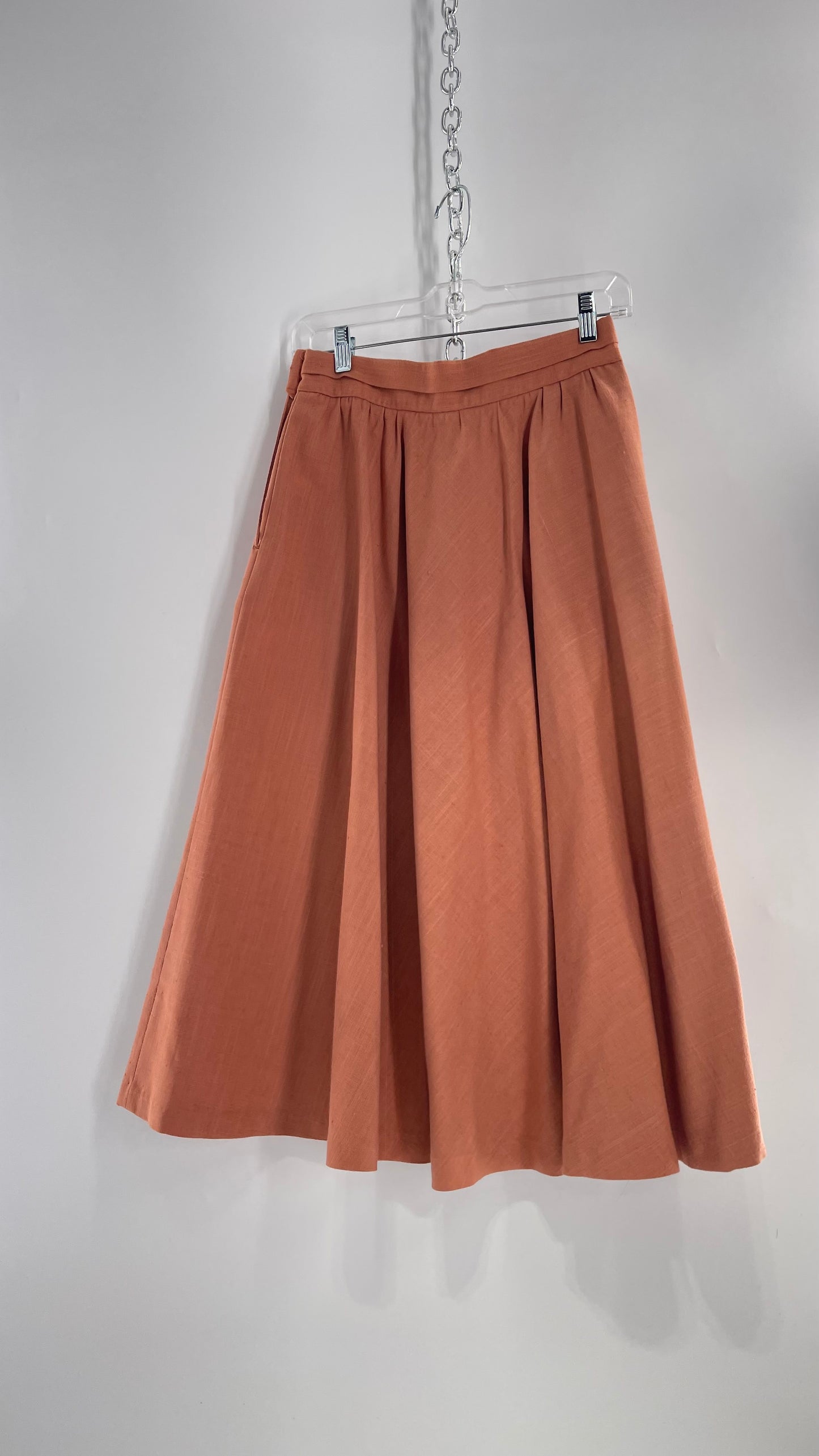 Vintage David N Linen Look Apricot Pink/Orange Circle Skirt with Pockets (9/10)