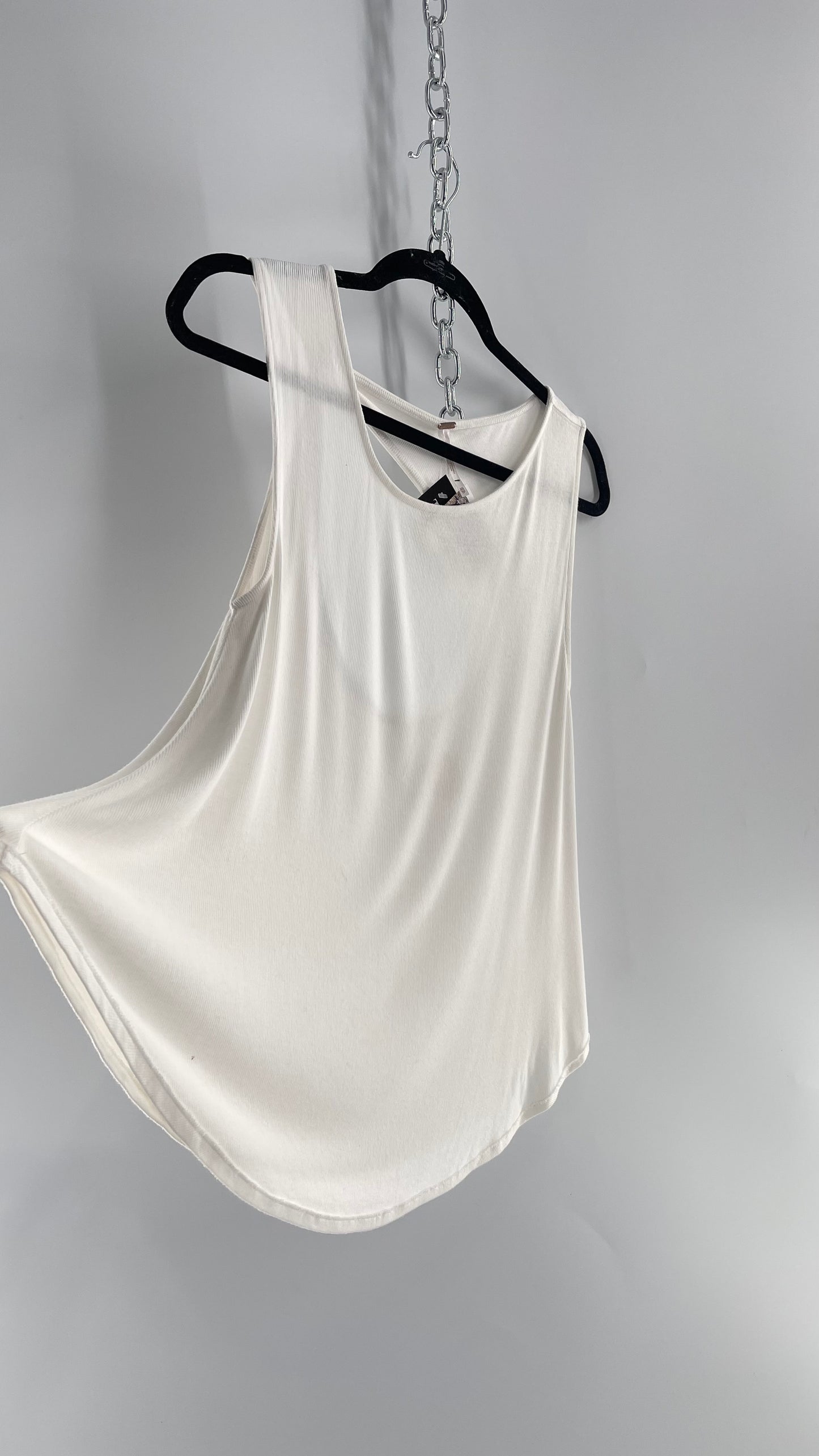 Free People White Sleeveless Tank with Rolled Strap and Cut Out Back (XS)