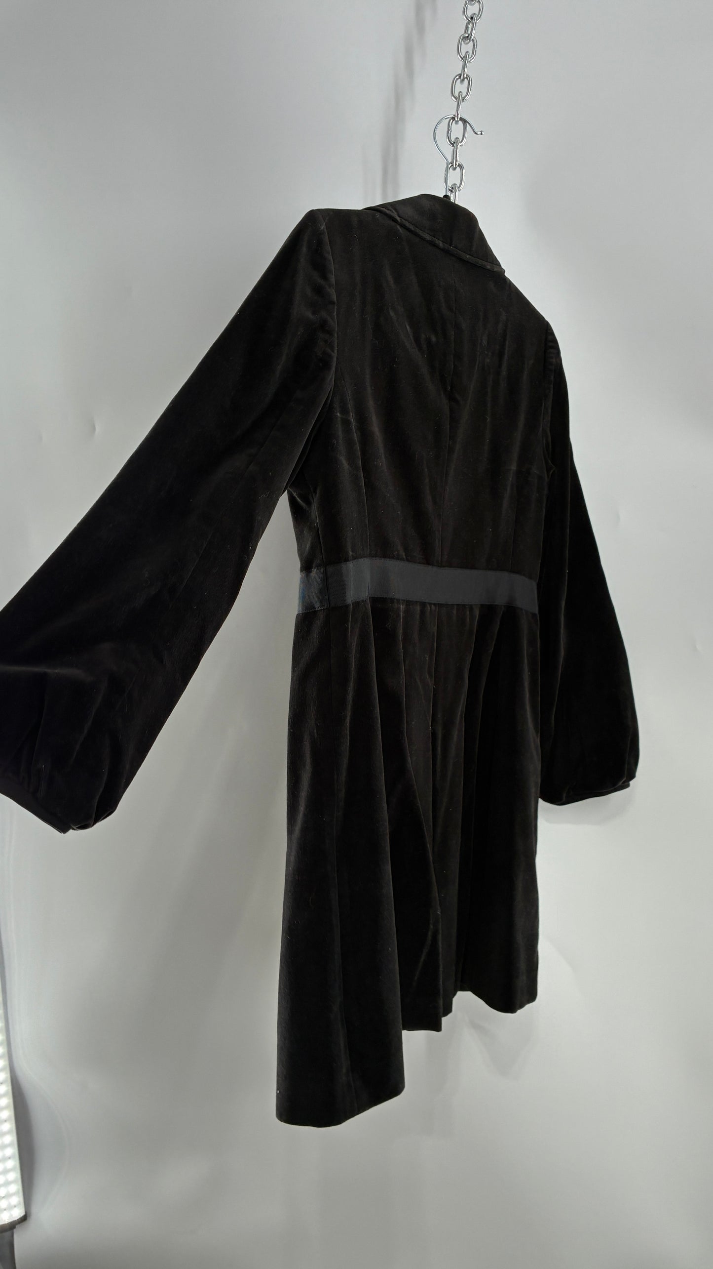 Vintage Ann Taylor Black Velour Bubble Sleeve Coat with Ribbon Bow Belt (4P)