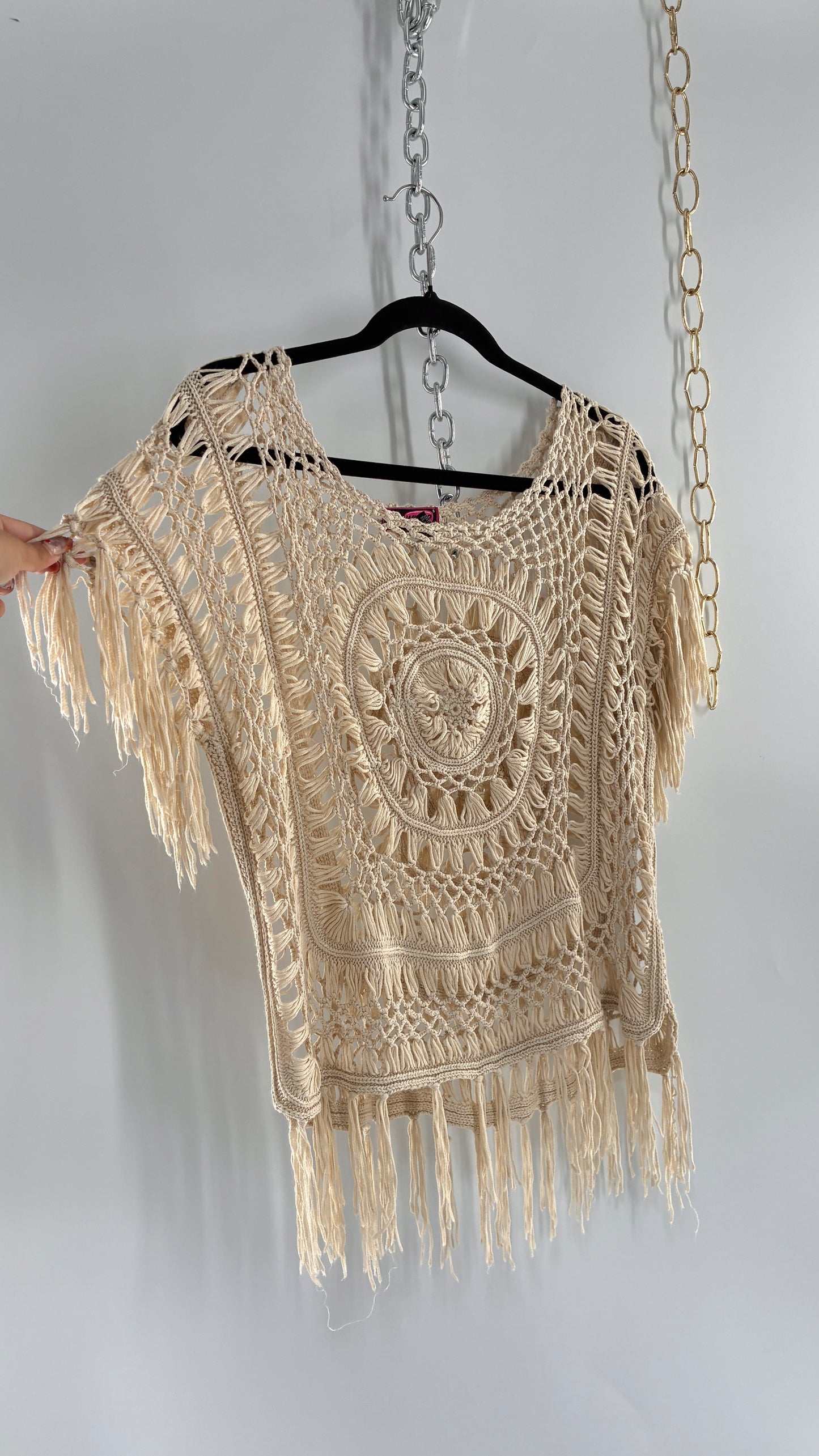 Vintage SAY WHAT Crochet Top with Fringe (Small)