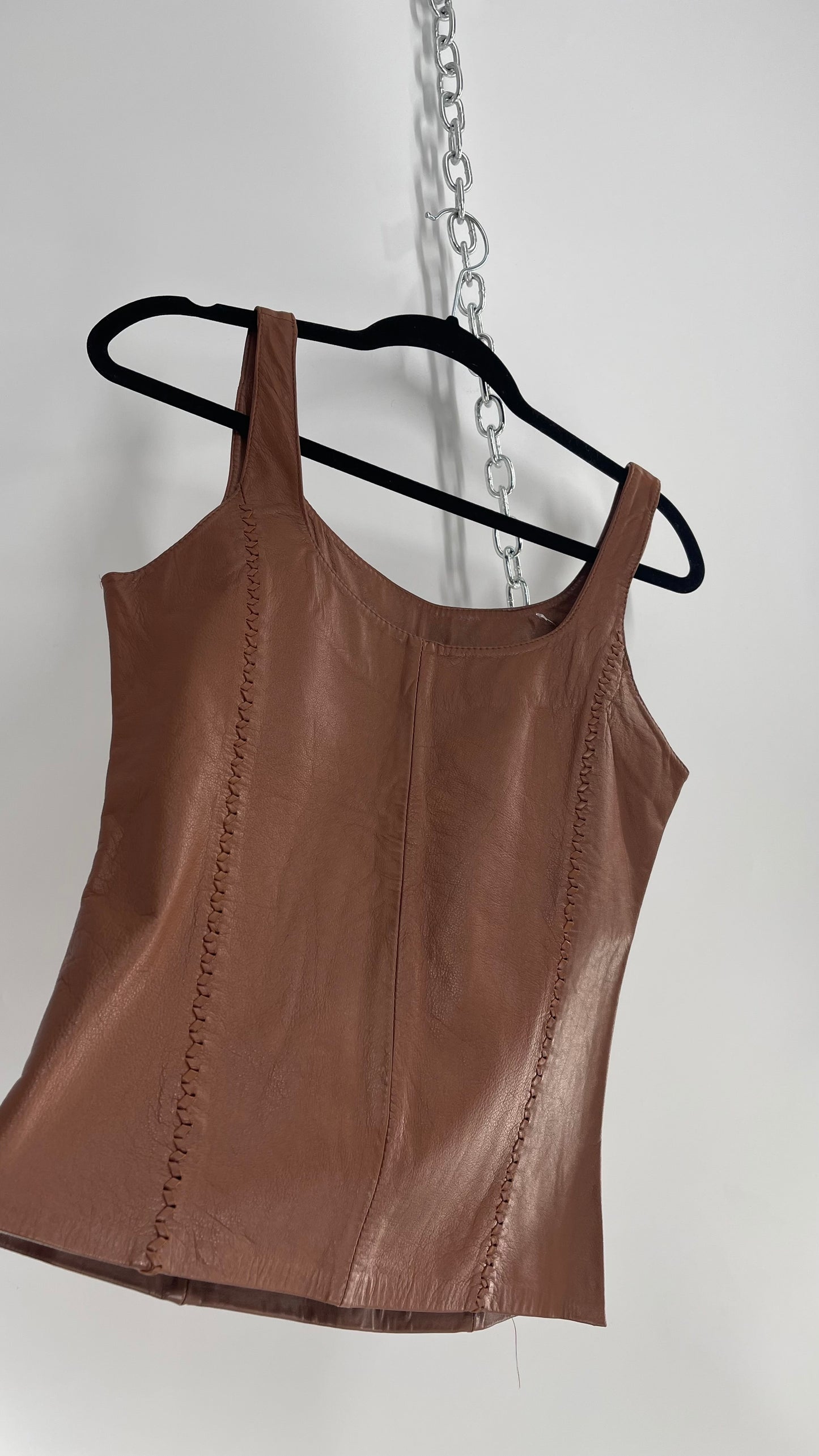 Vintage Brown Leather Tank with Braided Details (Medium)