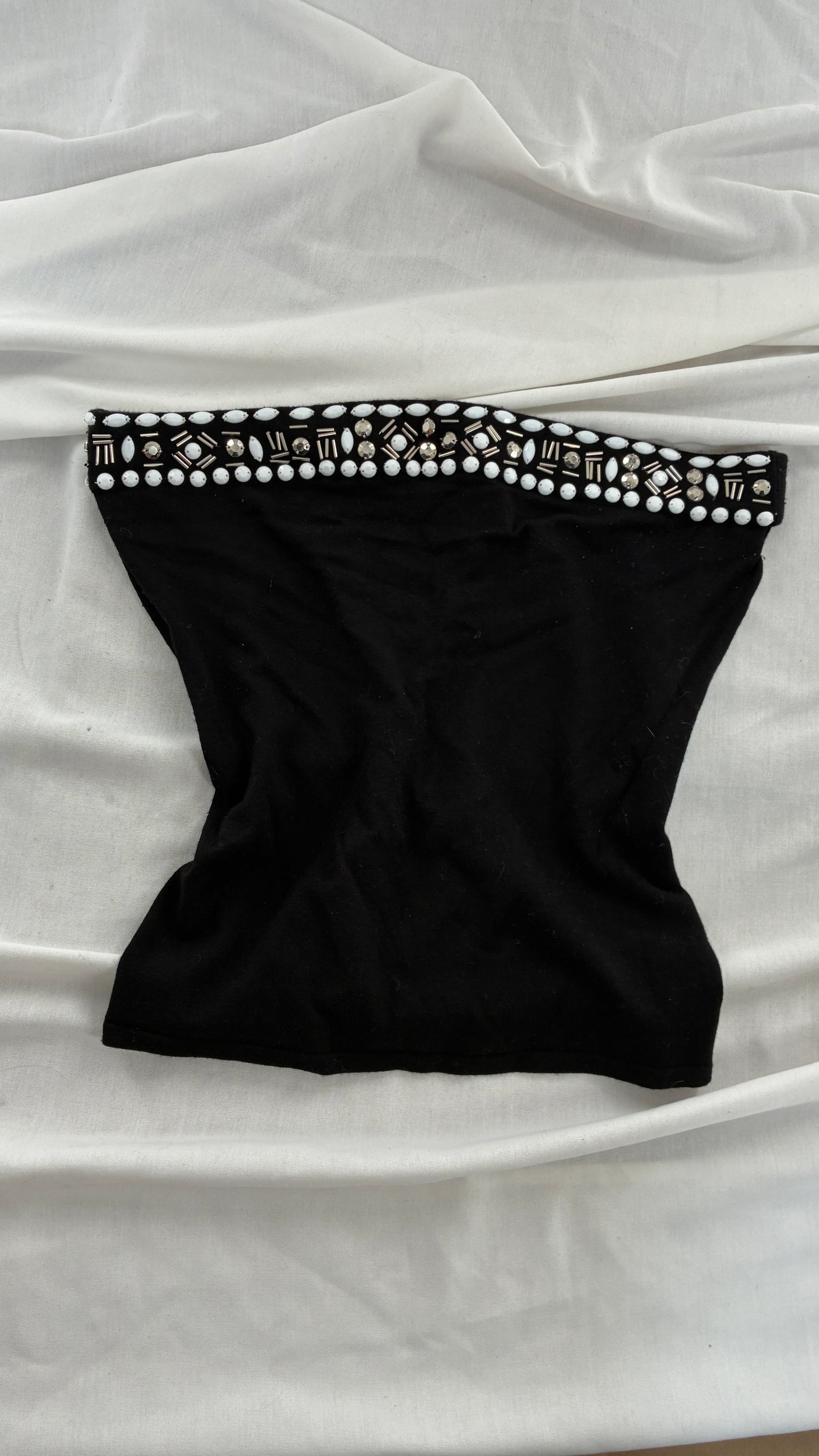 Vintage WHITE HOUSE BLACK MARKET Black Tube Top with Beaded Trim (Medium)