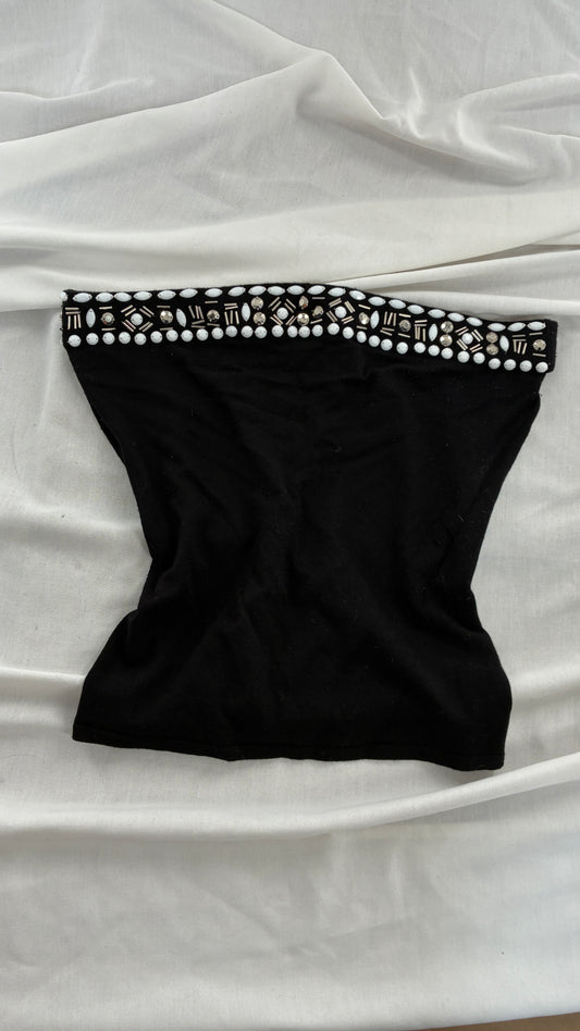 Vintage WHITE HOUSE BLACK MARKET Black Tube Top with Beaded Trim (Medium)