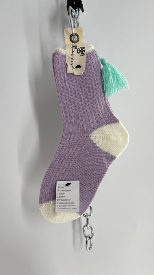 Free People Lilac Purple Knit Socks with Teal Tassels
