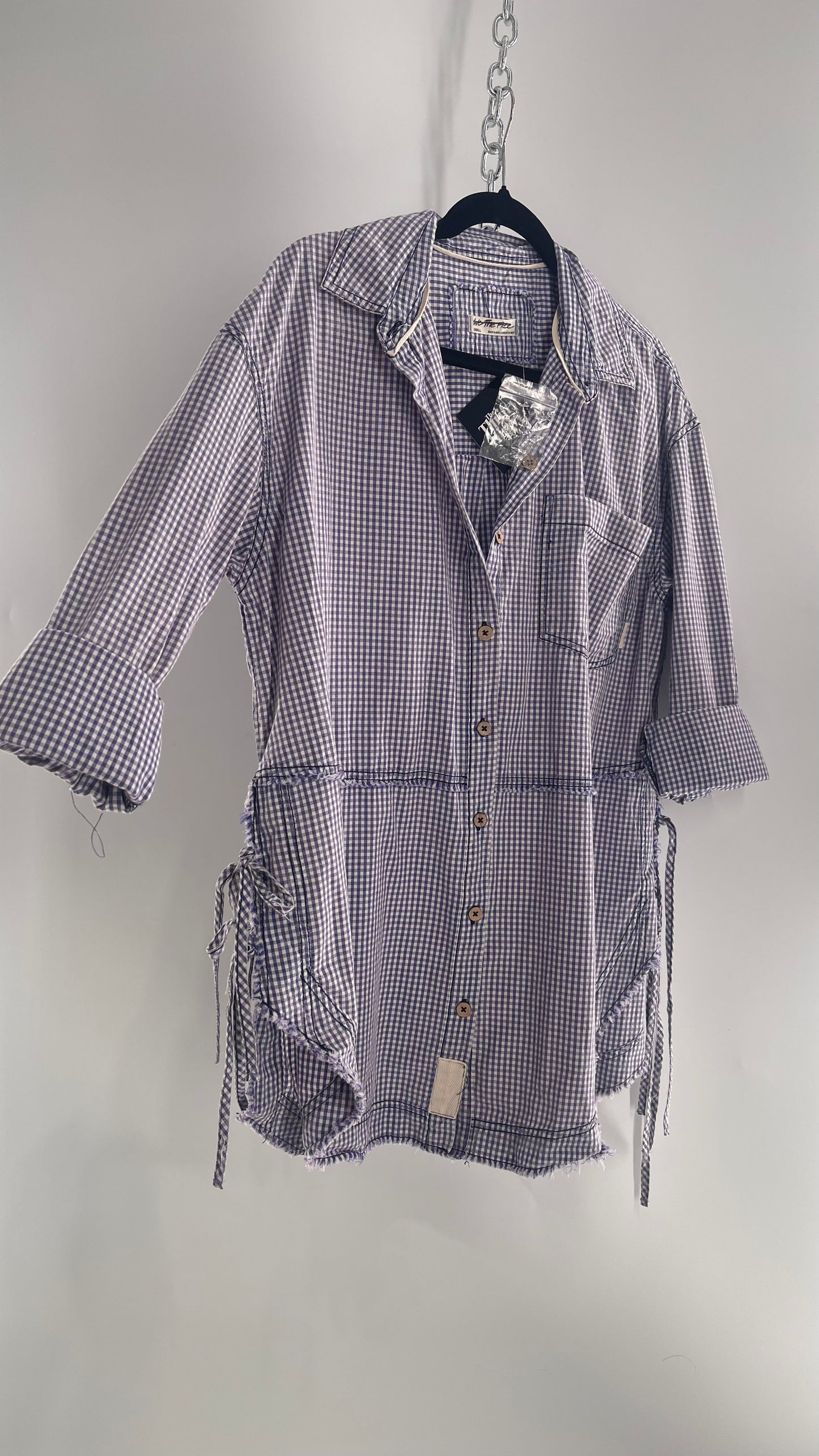 Free People Oversized Gingham Button Up with Side Tie Details (Small)