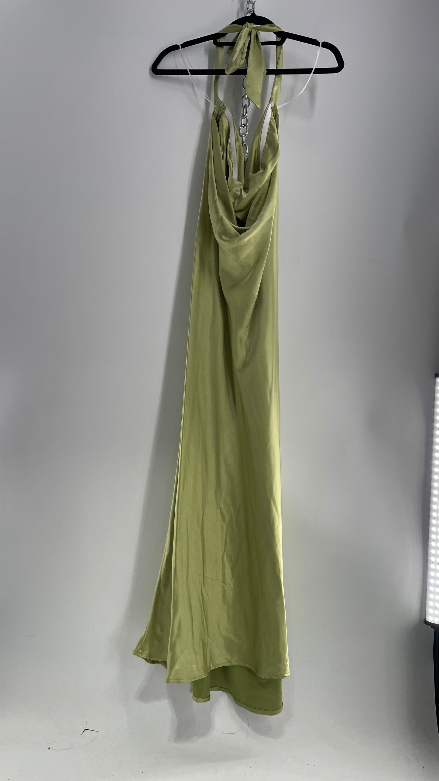 Princess Polly Green Silky Shiny Full Length Gown with Tags Attached (12)