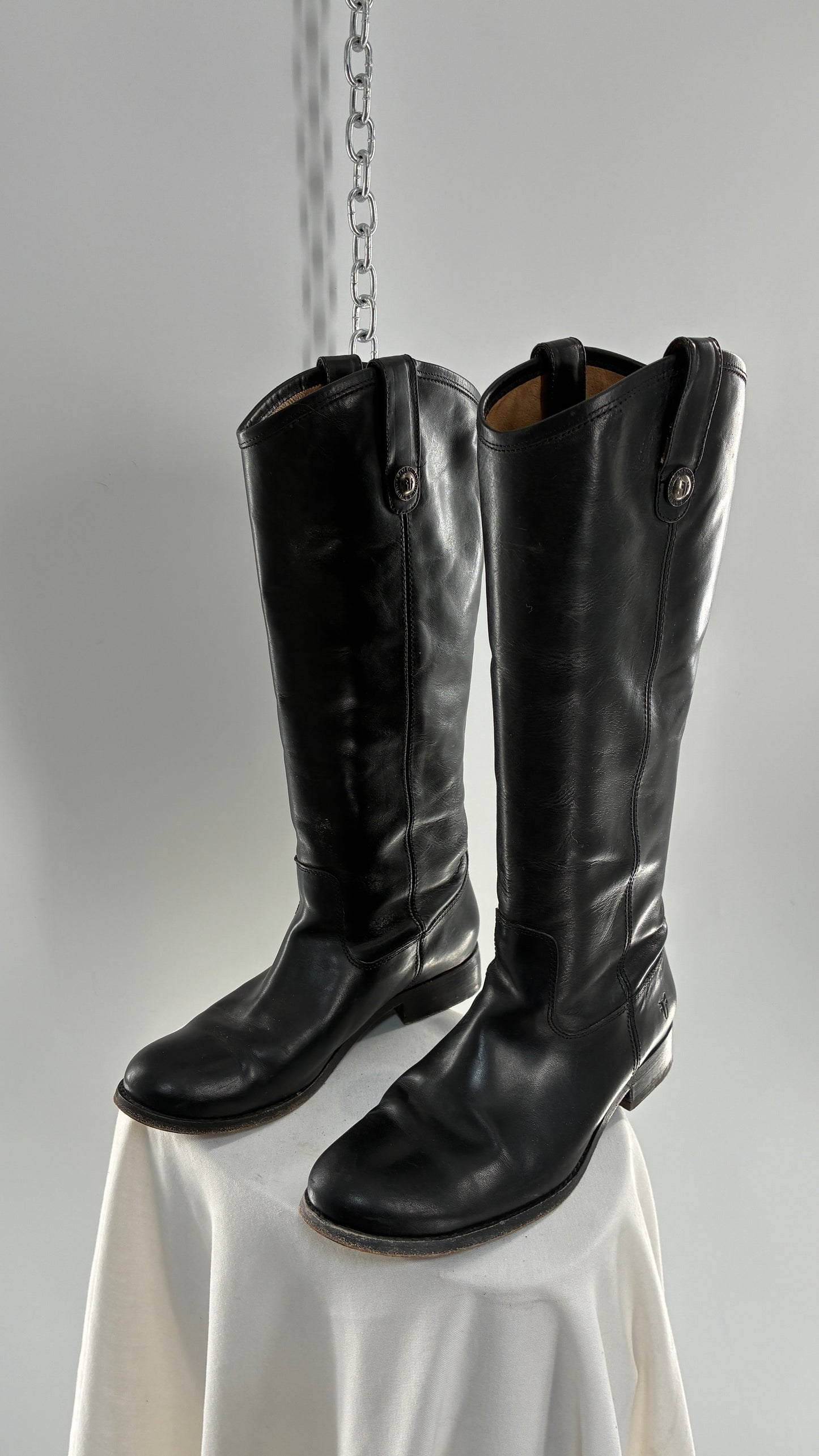 Vintage FRYE Melissa Tall Black Leather Button Boot Made in Mexico (7.5)