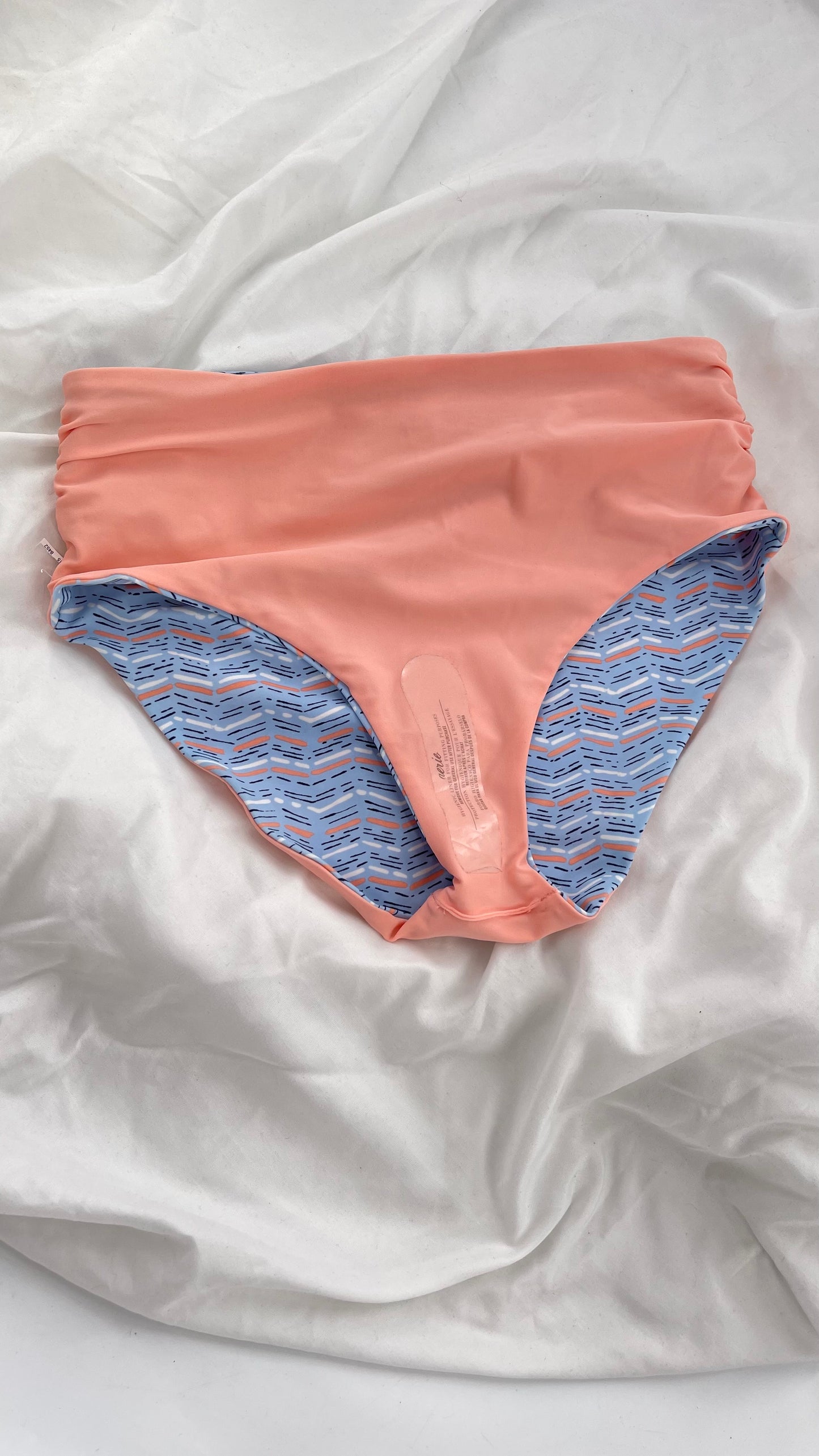 AERIE Pink/Powder Blue Reversible High Waisted Swim Bottoms (Medium)