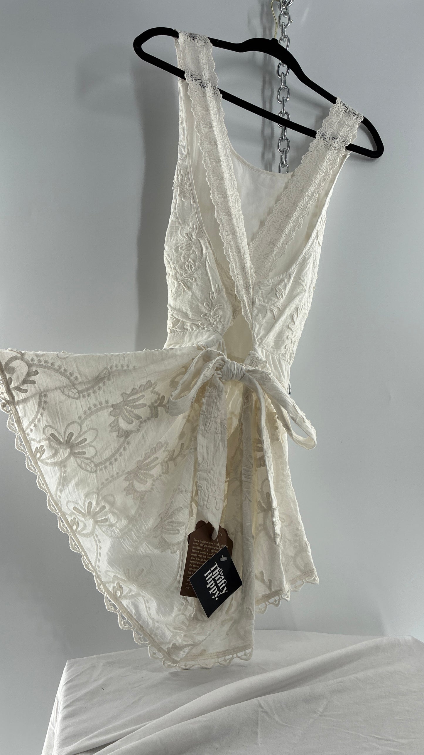 Forever That Girl Anthropologie White Apron Style Blouse with Low Open Back, Tie Detail, and Tags Attached (6)