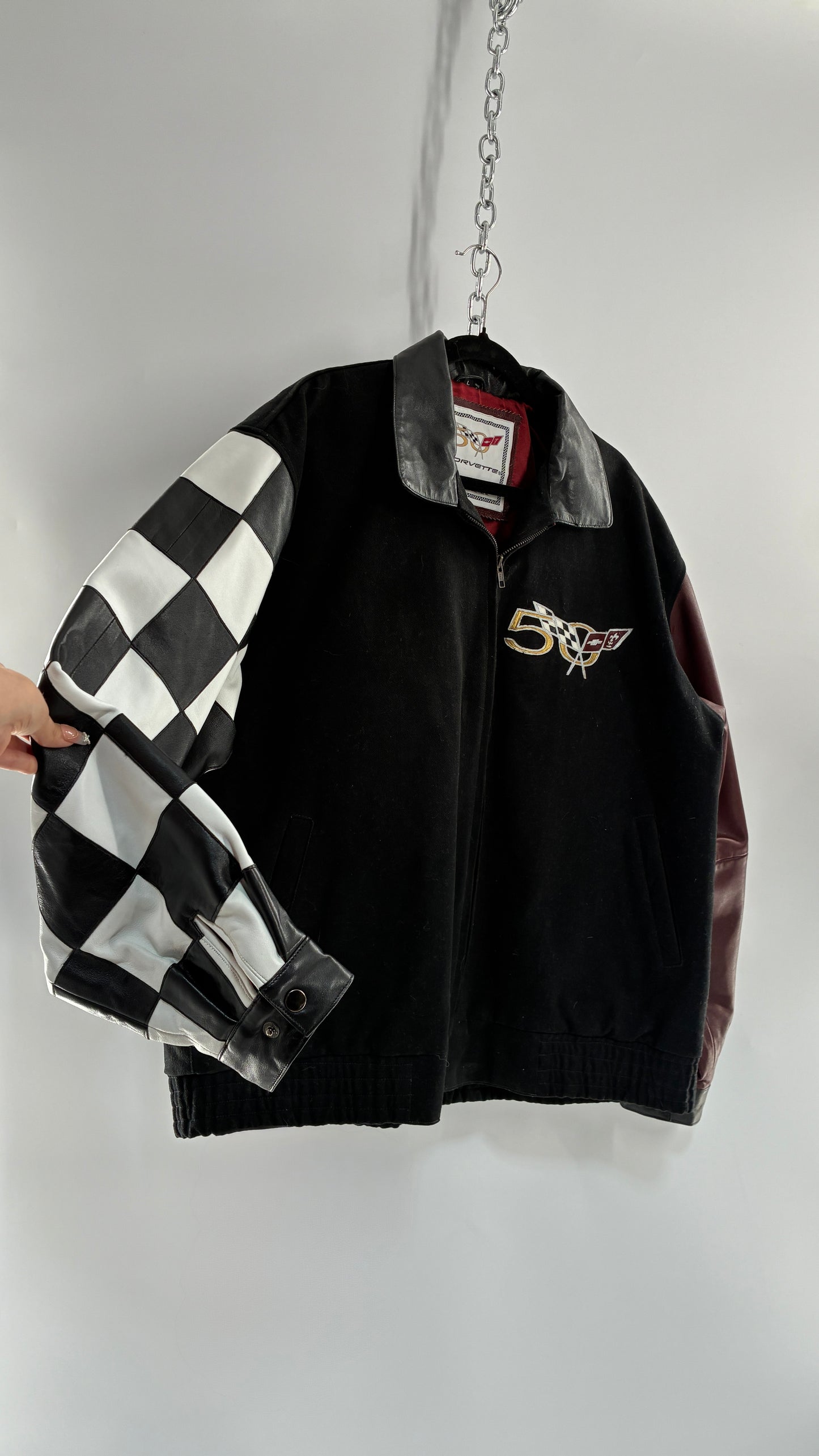 RARE Vintage Chevy CORVETTE 50th Anniversary Leather Varsity Style Jacket (Large)