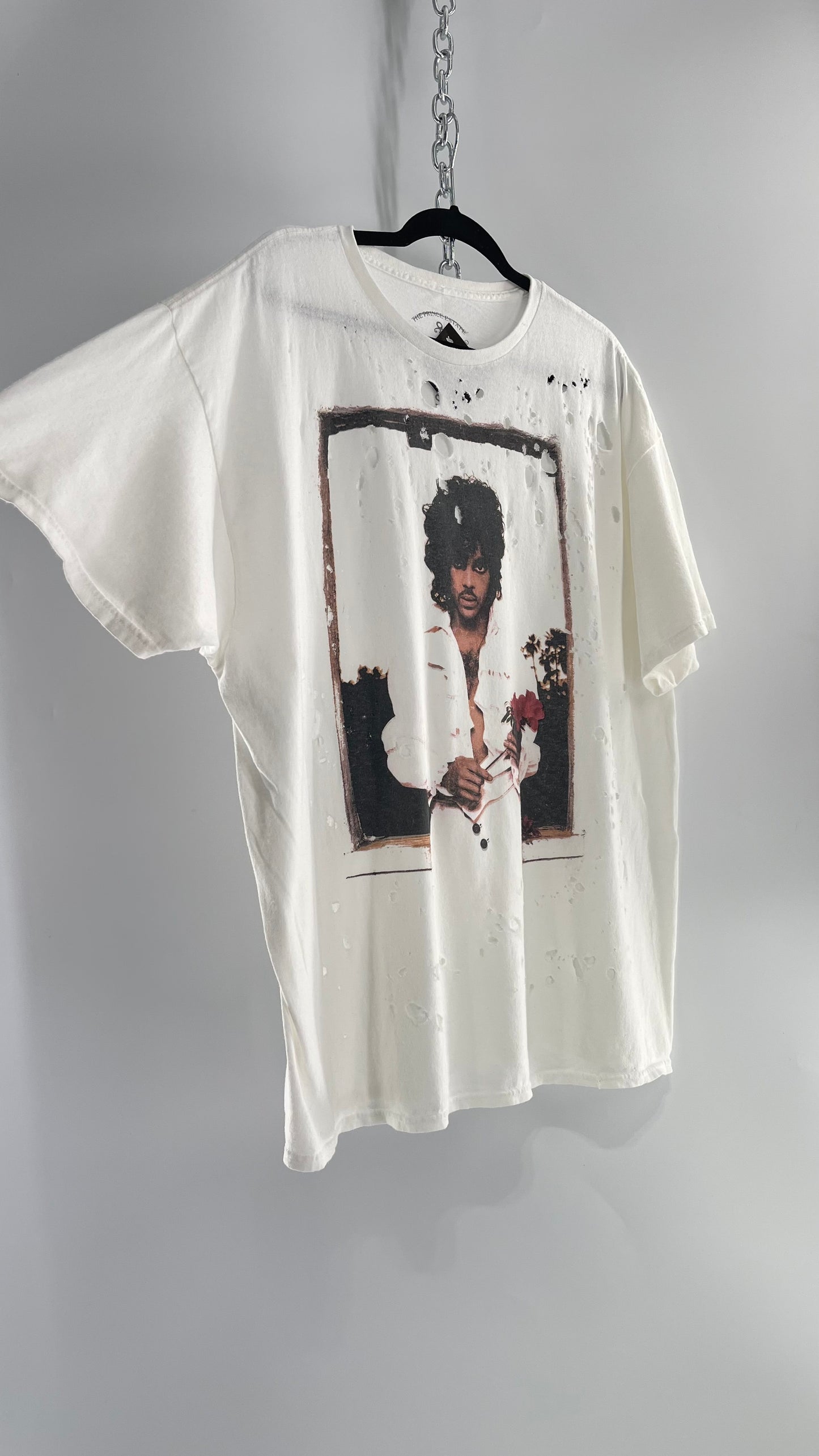 The Prince Estate Oversized Distressed Band T  (S/M)