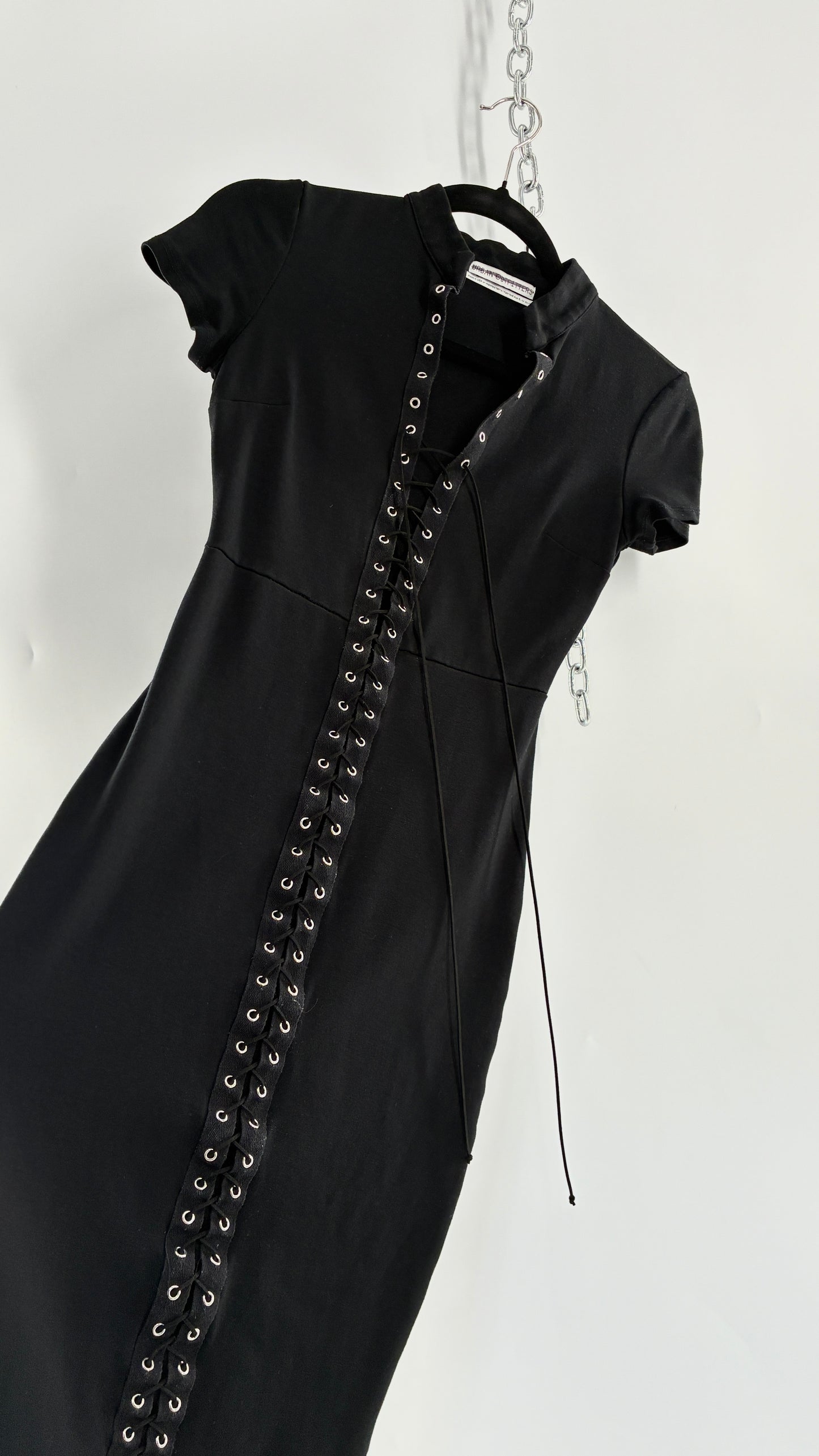 Urban Outfitters Black Midi Bodycon Dress with Tie Up Front and Vented Hem (XS)