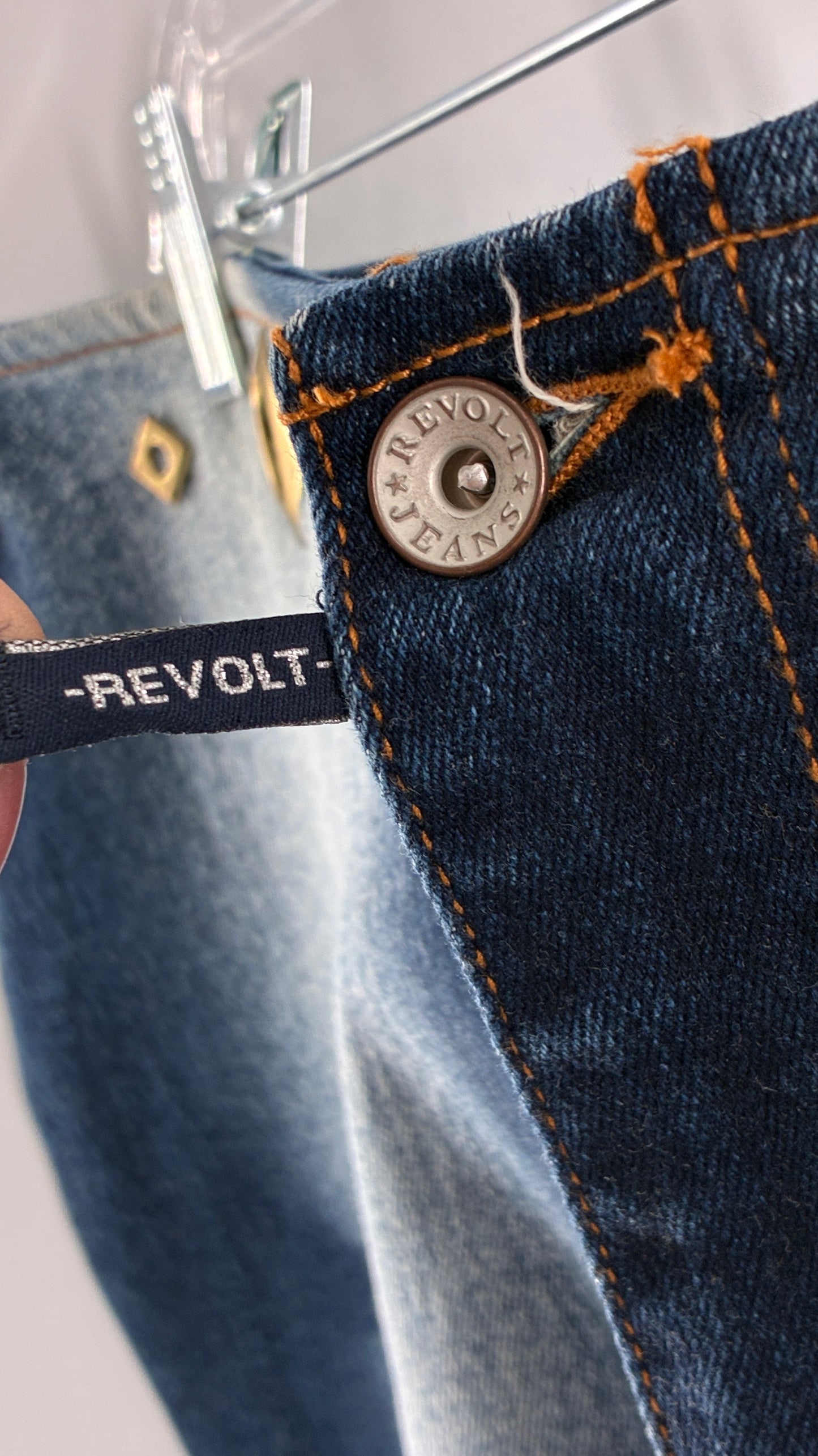 Vintage REVOLT Low Waisted Denim Skirt with Zebra Pattern and Gold Grommets (20)