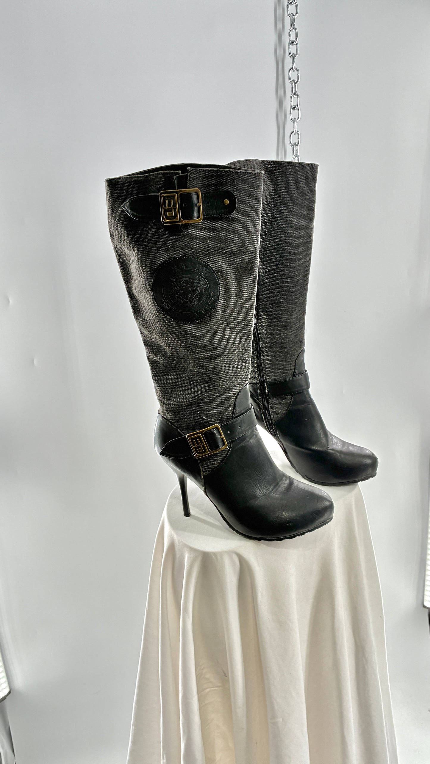 Vintage ED HARDY Stiletto Boots with Embossed Buckles and Badges (9)
