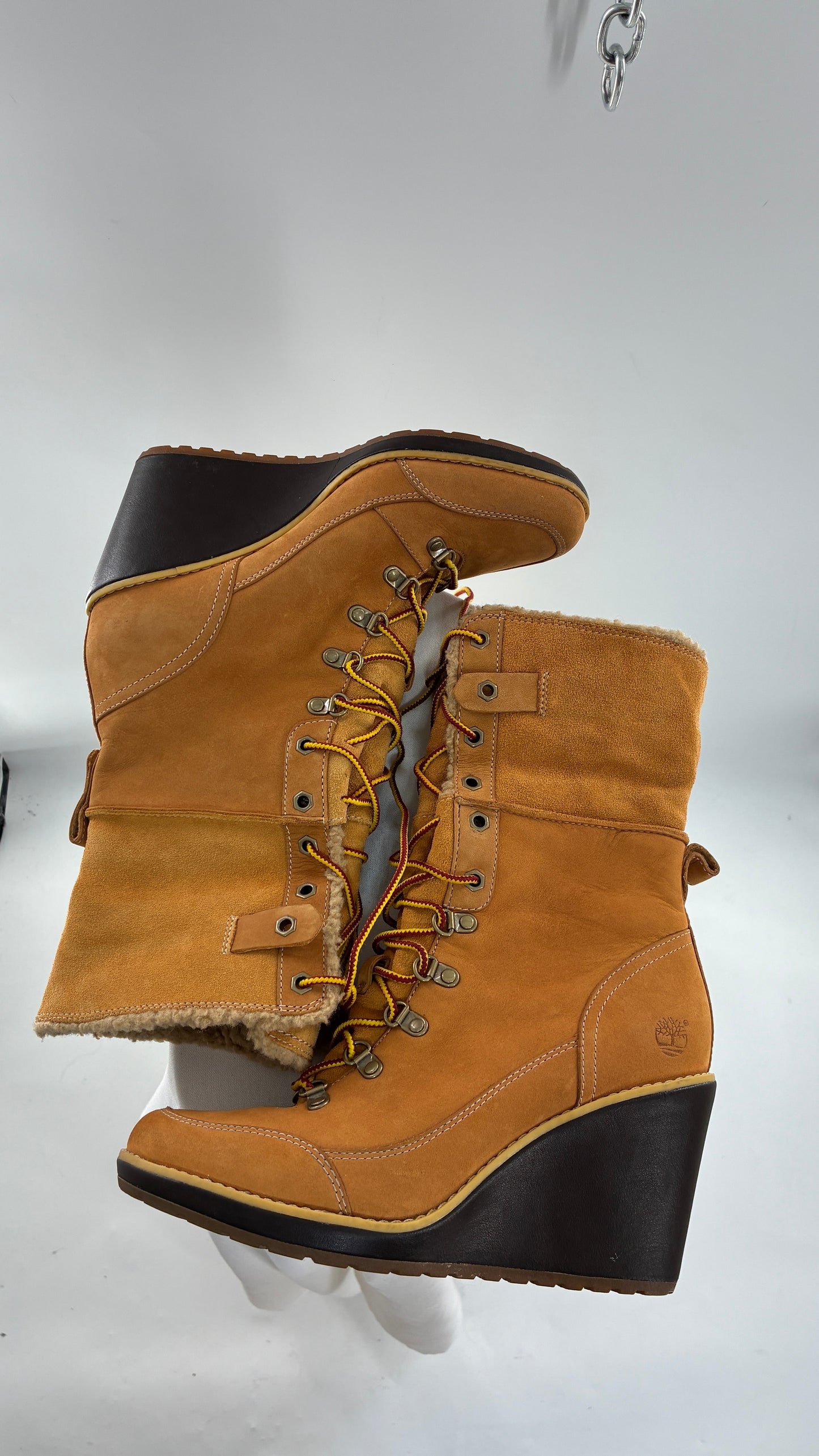 Vintage TIMBERLAND Wedge Boots Suede Leather Tie Up Heels (7.5)