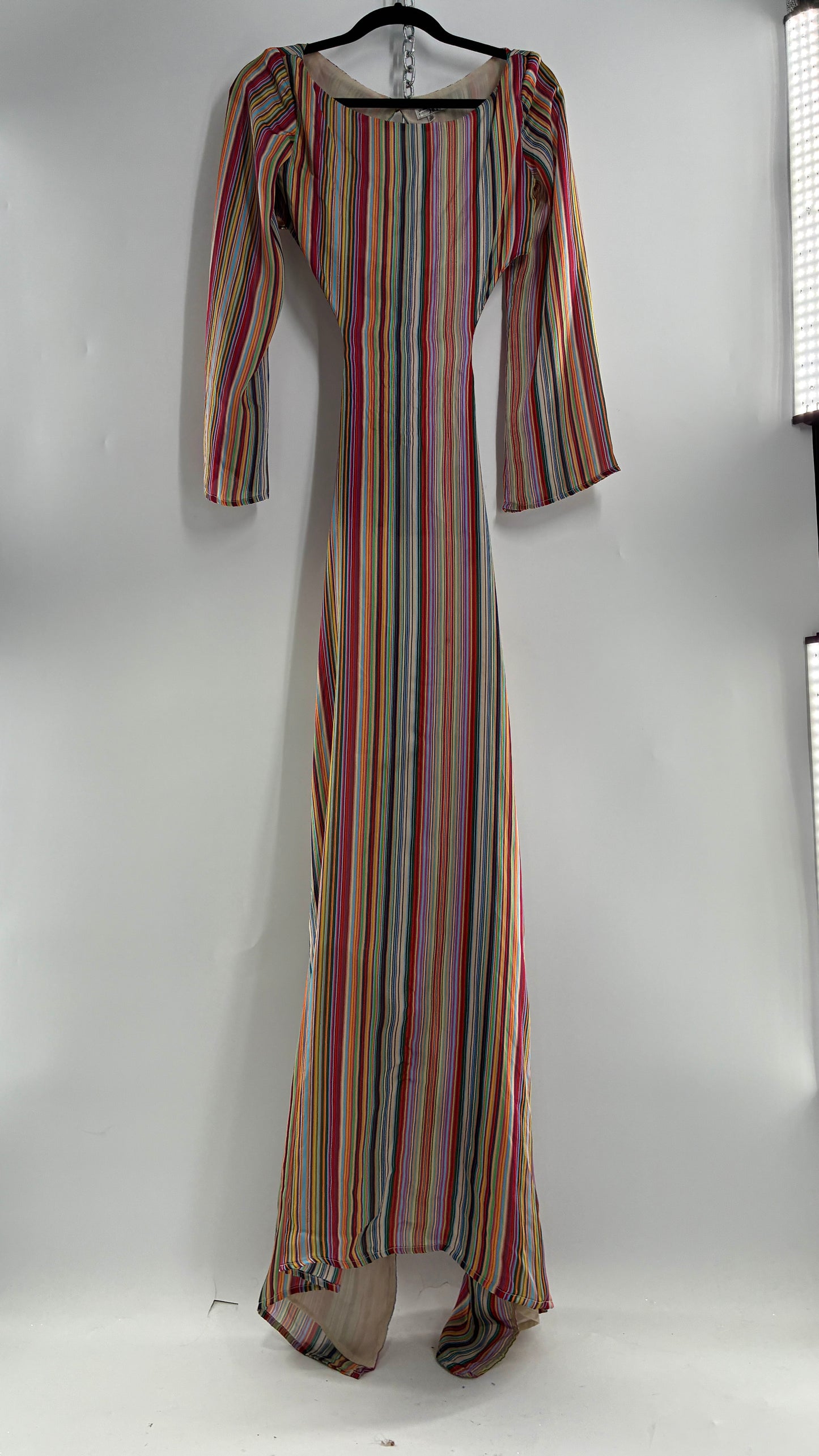 WINTERMUSE Daphne Multicolored Striped Silky Backless Cutout Dress (4)