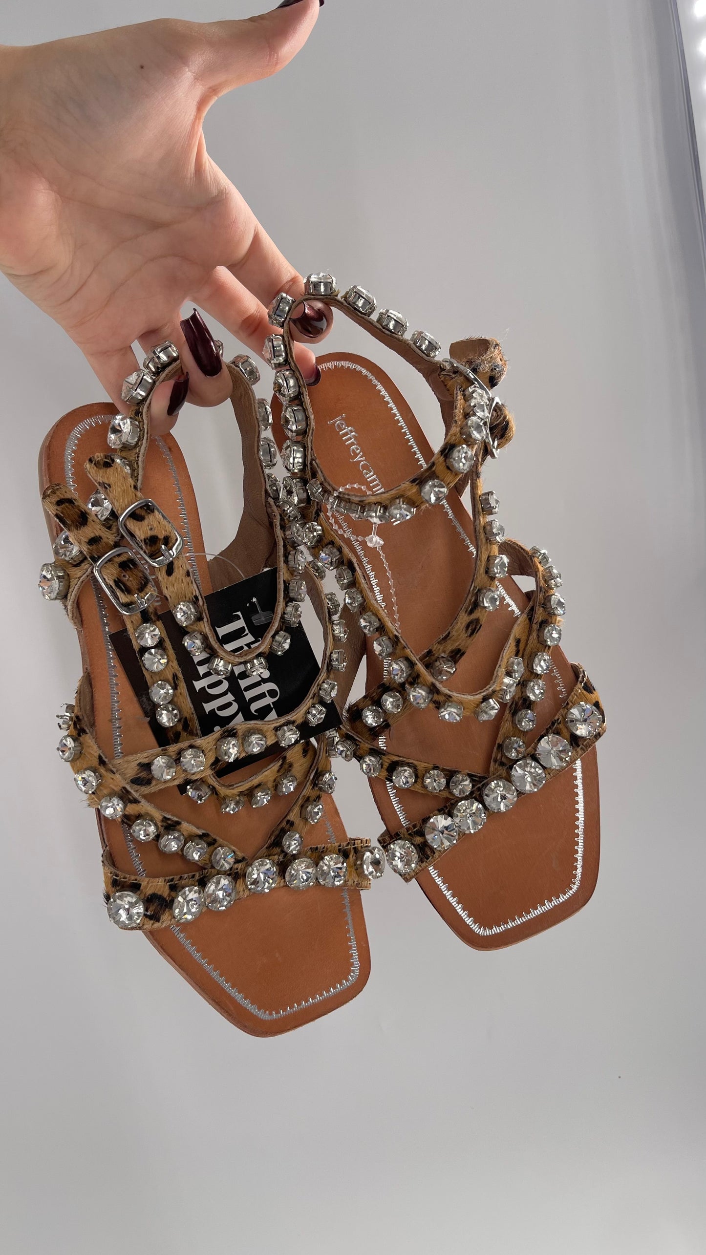 Jeffrey Campbell Rhinestone Encrusted Strappy Sandal with Cheetah Printed Cow Fur Straps (7)