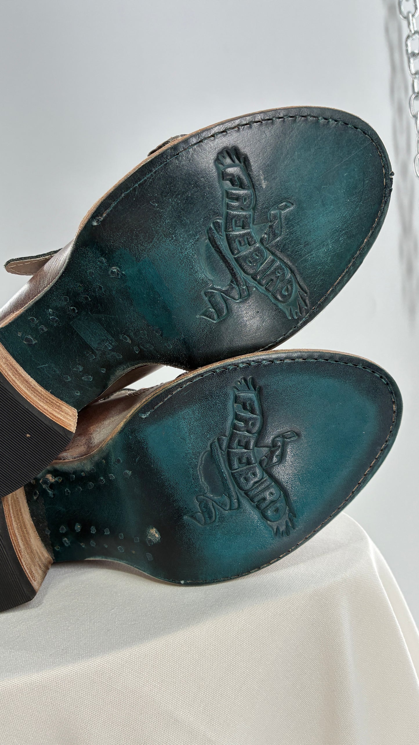 Free Bird Caprice Leather Sandal with Bronze Embossed Straps and Stamped Sole Made in Mexico (7)