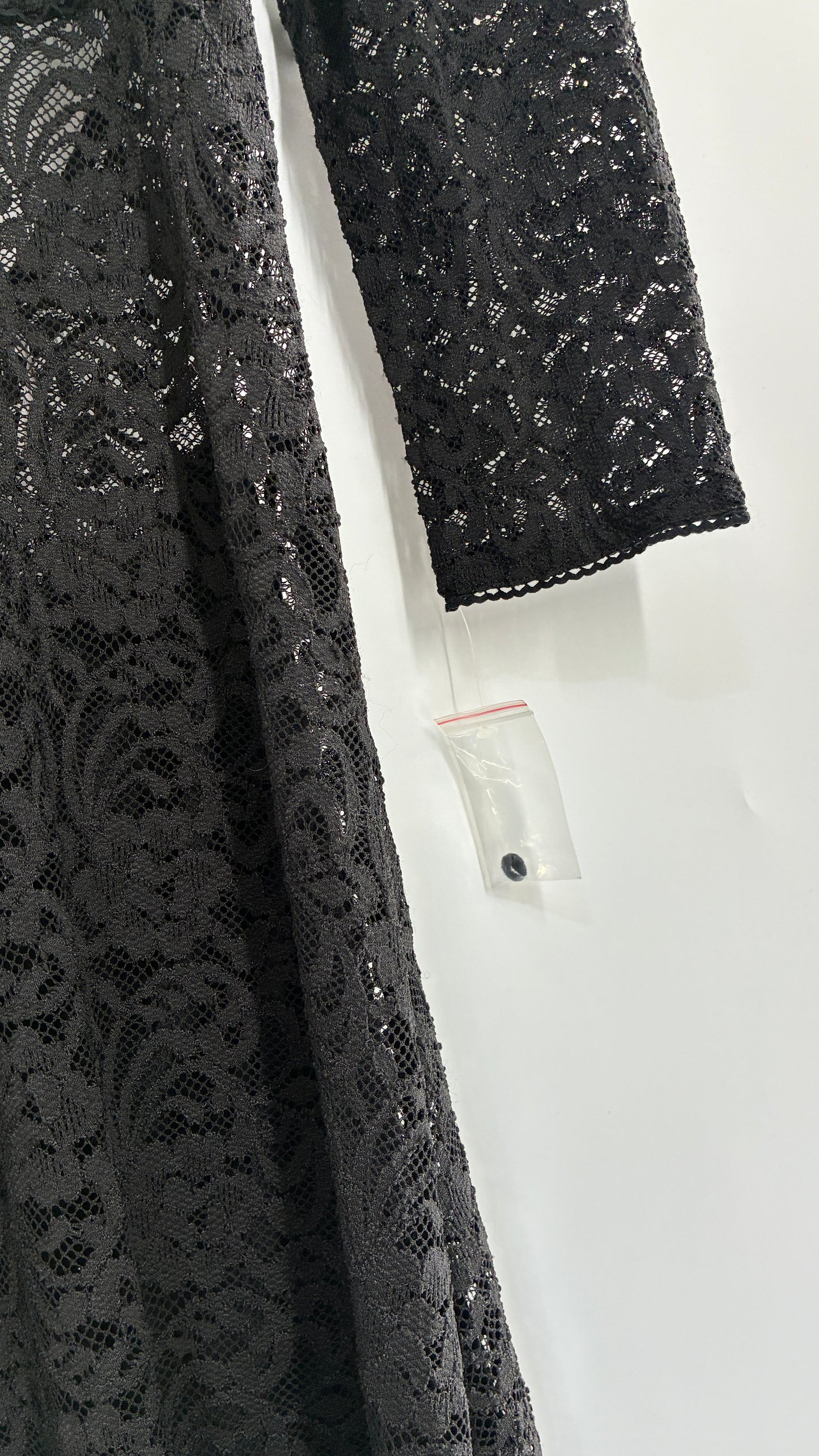Free People Adored Black Lace Open Back Maxi with Button Bag (Small)